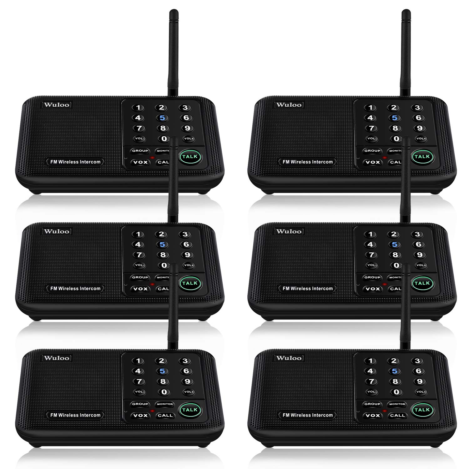 Wuloo Intercoms Wireless For Home 5280 Feet Range 10 Channel 3 Code, Wireless Intercom System For Home House Business Office, Room To Room Intercom, Home Communication System (6 Packs, Black)
