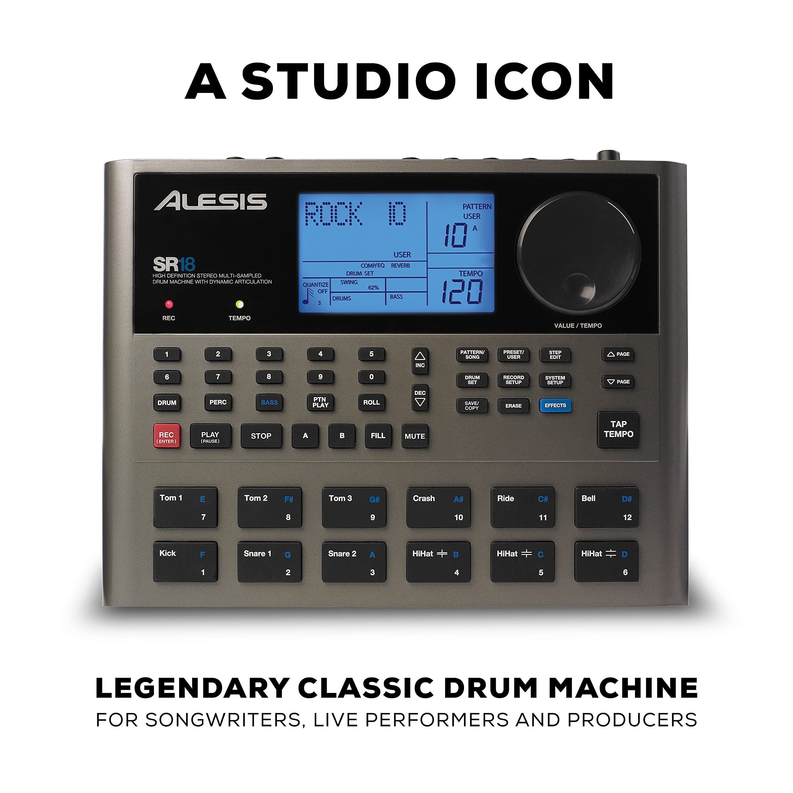 Alesis Sr 18   Studio Grade Standalone Drum Machine With On Board Sound Library, Performance Driven I/O And In Built Effects / P