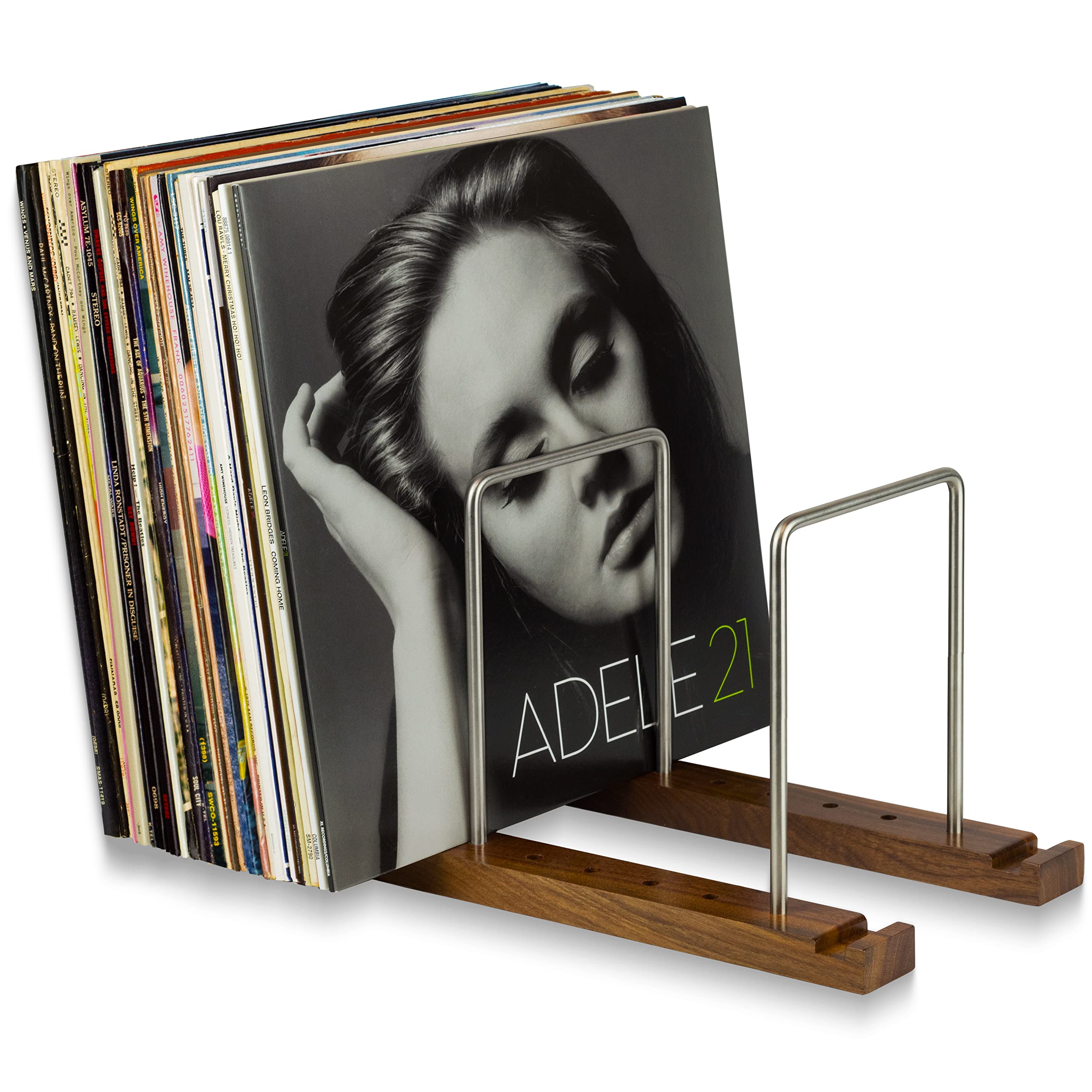 Optage Audio 75 Lp Vinyl Record Storage Holder, Solid Walnut Wood Record Holder For Albums, Built In Now Playing, Use For Record