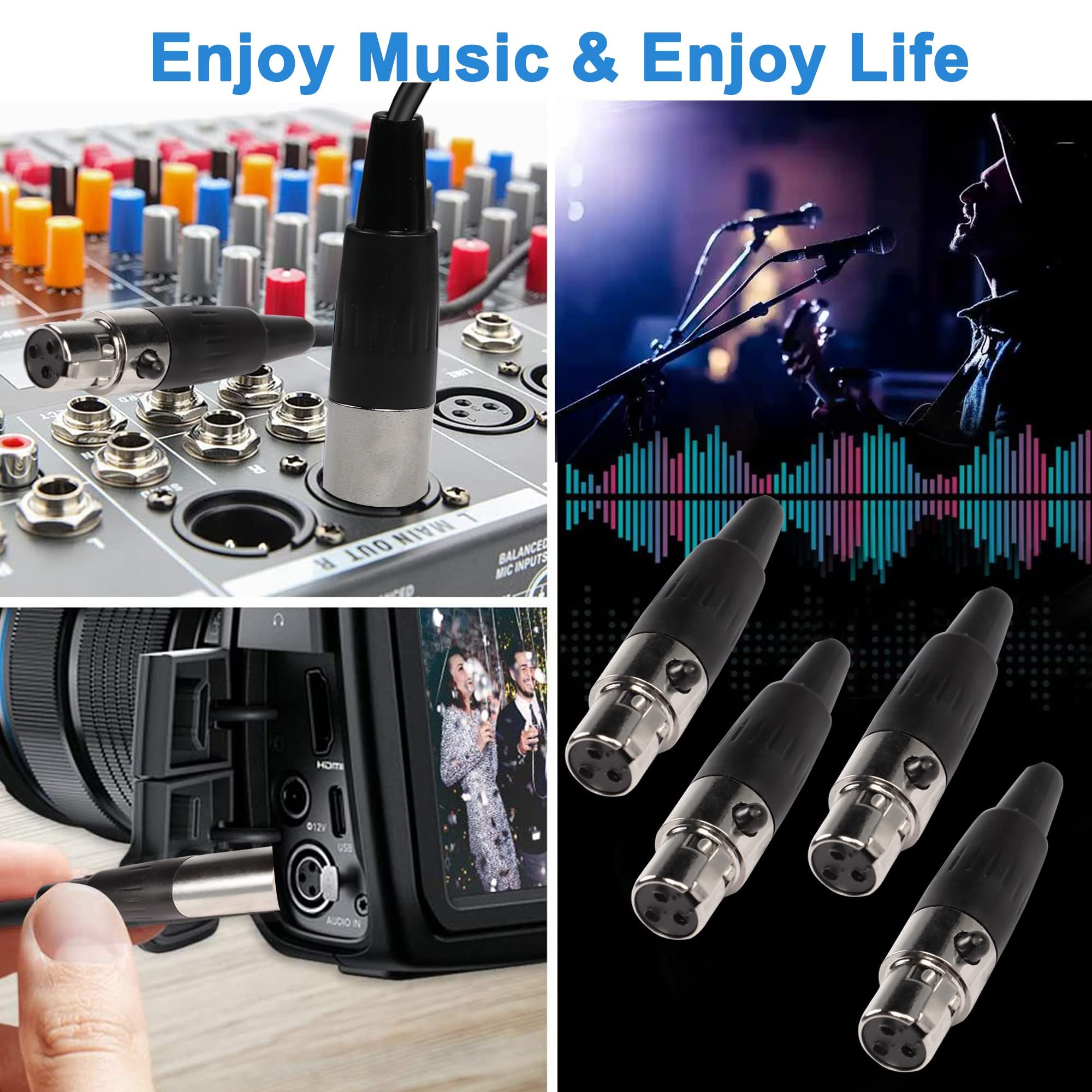 Xmsjsiy 3Pin Mini Xlr Connector Ta4F Adapter Female Plug Mic Microphone Audio Connector,Mini Xlr Cable Ends Replacement F Plug A