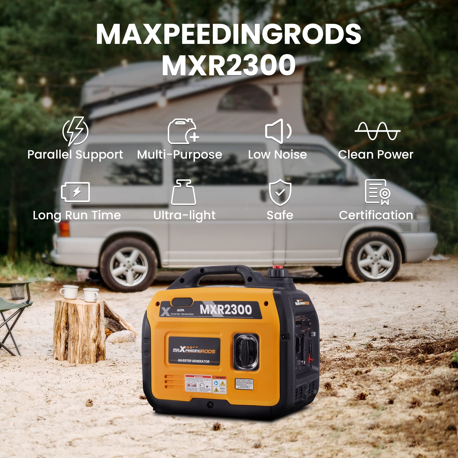 Maxpeedingrods 2300W Portable Inverter Generator,40Lbs,Gas Powered,Quiet Generator,Backup Power Supply For Outdoor Camping Rv Re