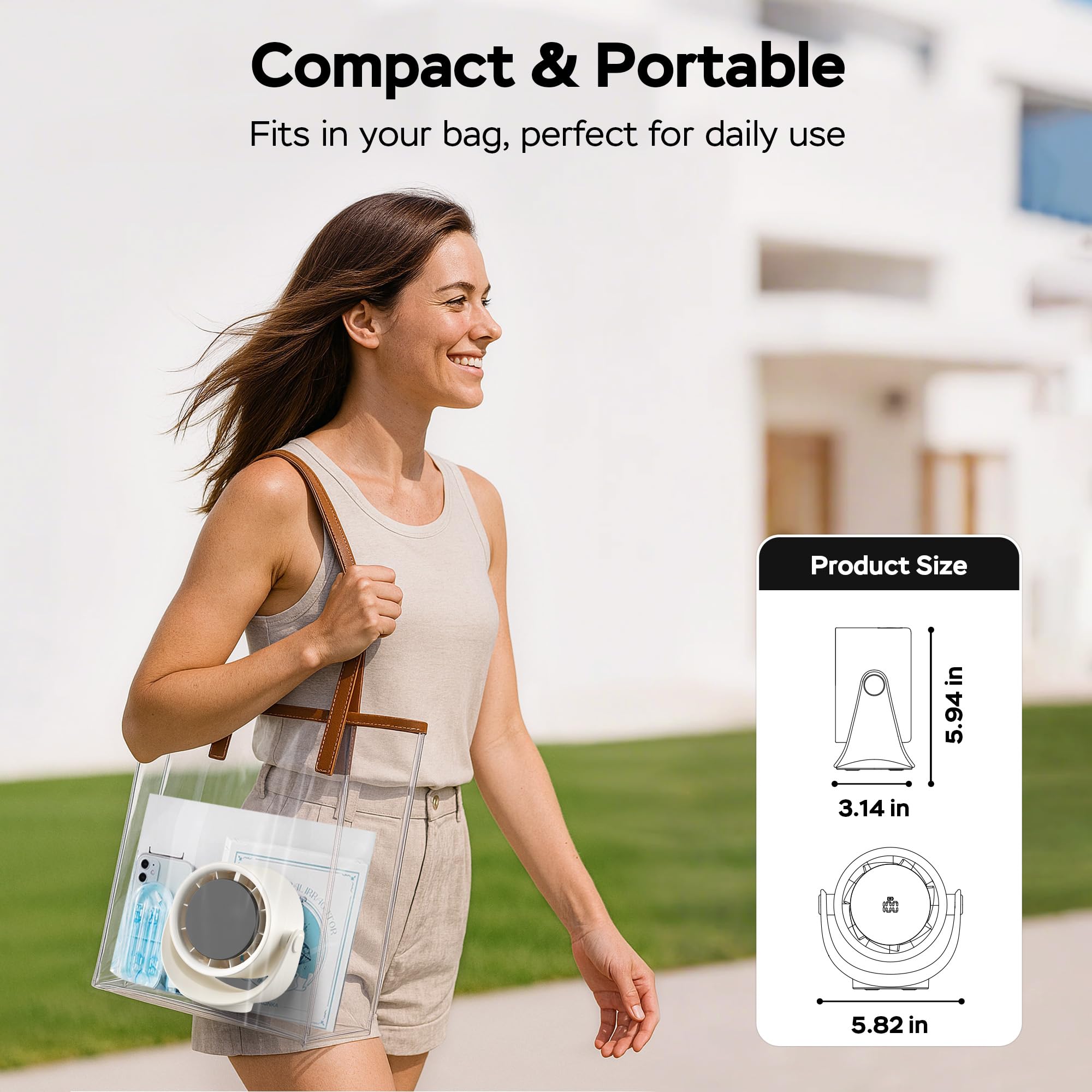 Kitwlemen Portable Desk Fan - 5 Speed Rechargeable Battery Operated Fan, 4000Mah 17H Cooling, Powerful Small Turbo Fan For Bedro