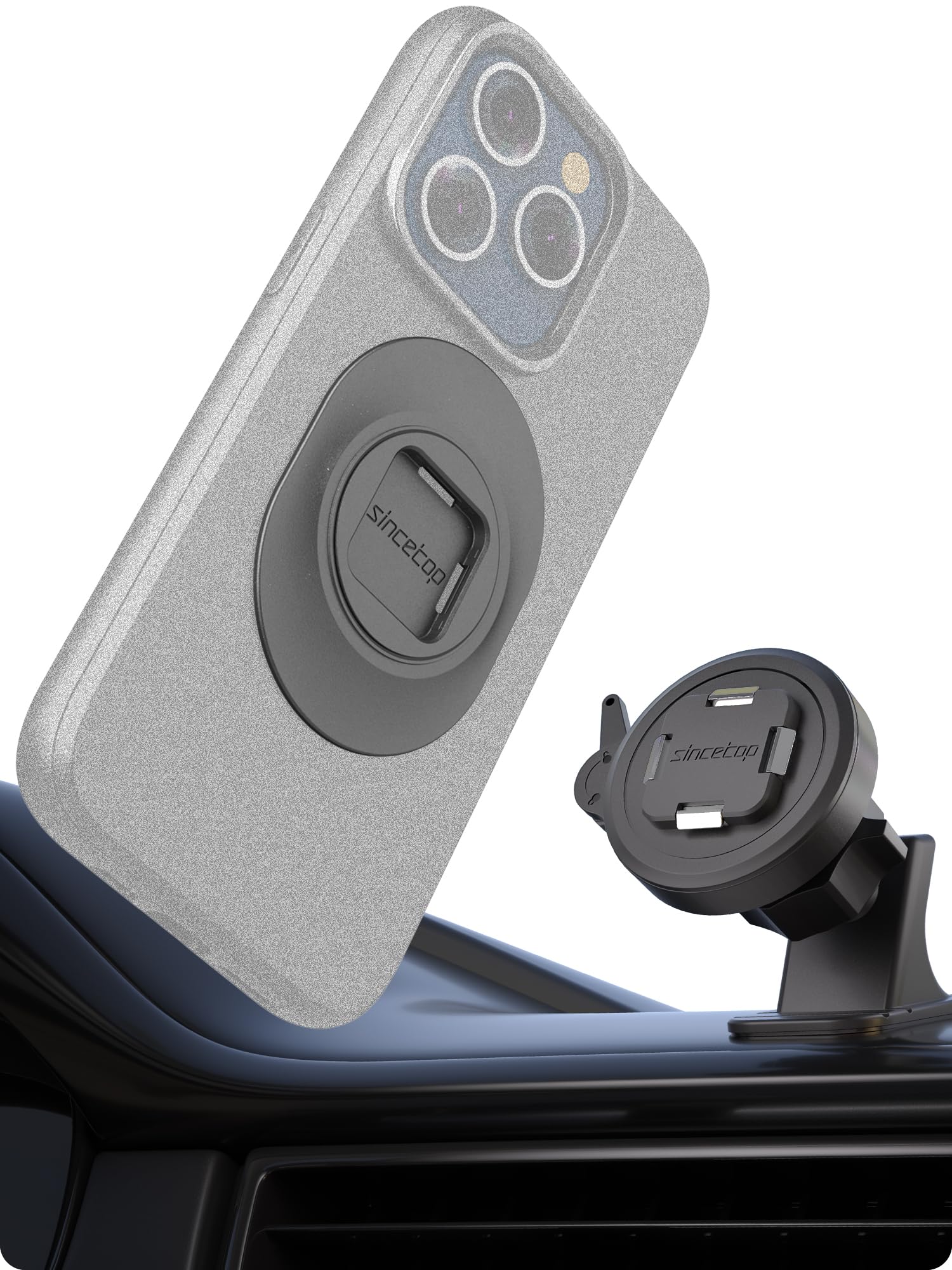 sincetop Car Phone Mount with Instant Quick Release Series Q[Quad] - 360 Adjustable Dashboard Phone Holder, One-Second Detach, C