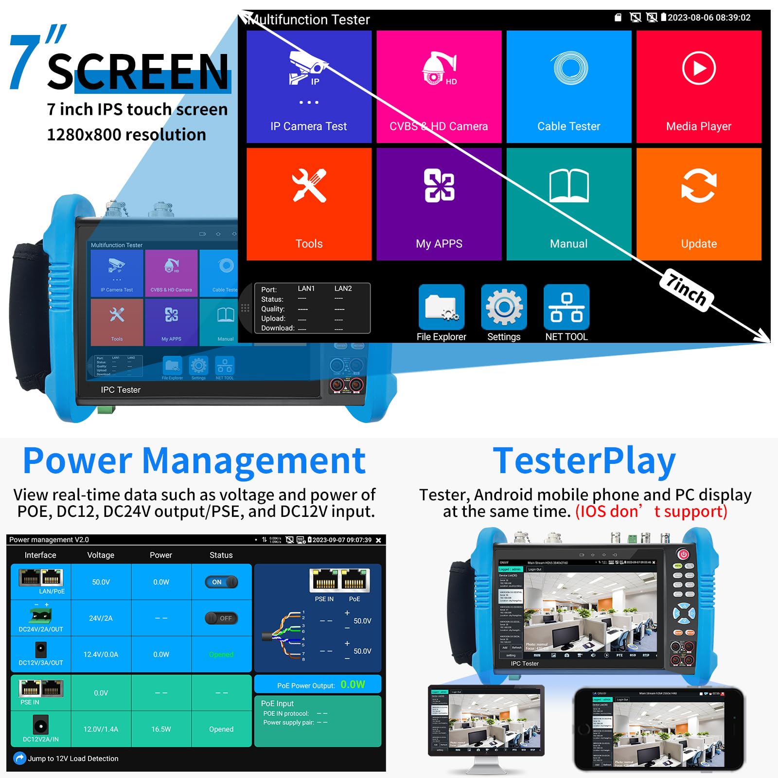 Rsrteng Ipc 9800Movtadhs Pro Full Features Cctv Camera Tester 7 Inch Ips Touch Screen Monitor Cctv Tester With Hd Tvi Hd Cvi Ahd