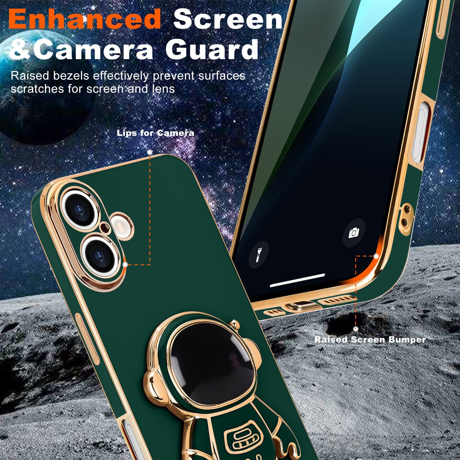 Pepmune For Iphone 16 Plus Case, Cute 3D Astronaut Stand With [2 Screen Protector] [Camera Protection] Kickstand Shockproof Sili