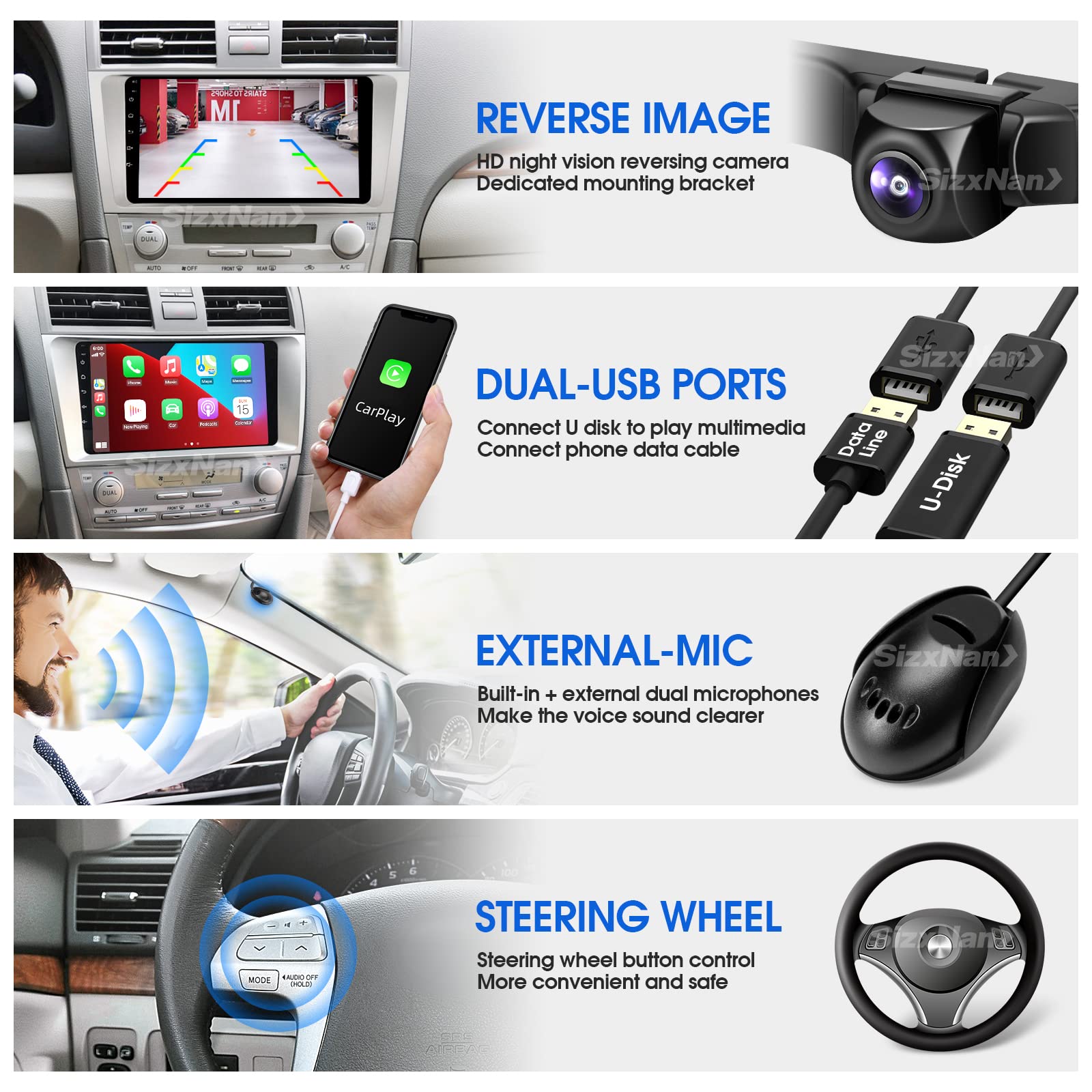 Sizxnanv For Camry Upgrade Android Radio Compatible With Carplay Android Auto,Car Stereo Bluetooth Navigation Touch Screen Media