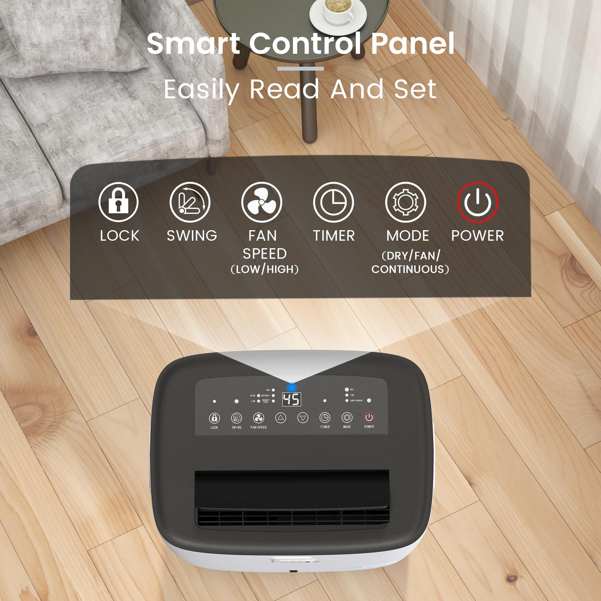 Yaufey 150 Pints Energy Star Dehumidifier For Home, Basement And Large Room Up To 7000 Sq. Ft., With Drain Hose, Timer, Intellig