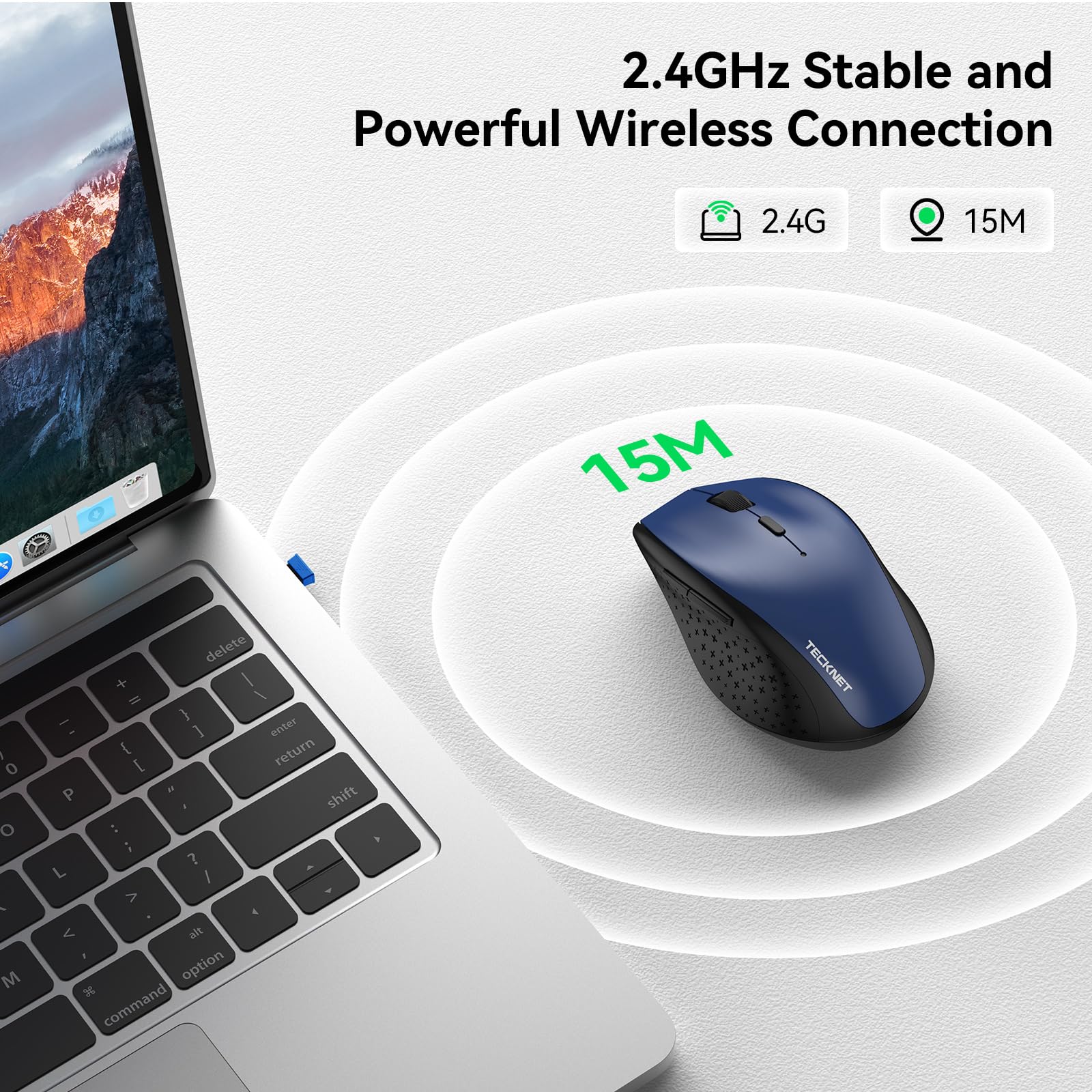 Tecknet Wireless Mouse, 2.4G Usb Computer Mouse With 6 Level Adjustable 4800 Dpi, 30 Months Battery, Ergonomic Grips, 6 Buttons Portable For Pc, Chromebook, Mac   Blue
