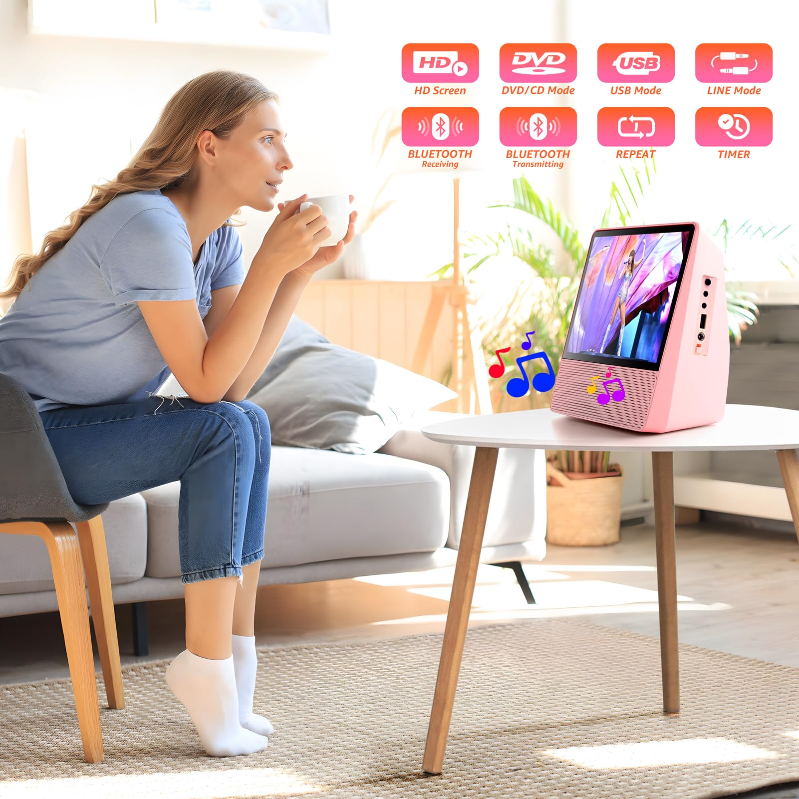 Roadom 9.8 Portable Dvd Player With Screen, 7 Hd 1024*600 Digital Screen, 4000 Mah Rechargeable, Hi-Fi Stereo Sound, Remote Co