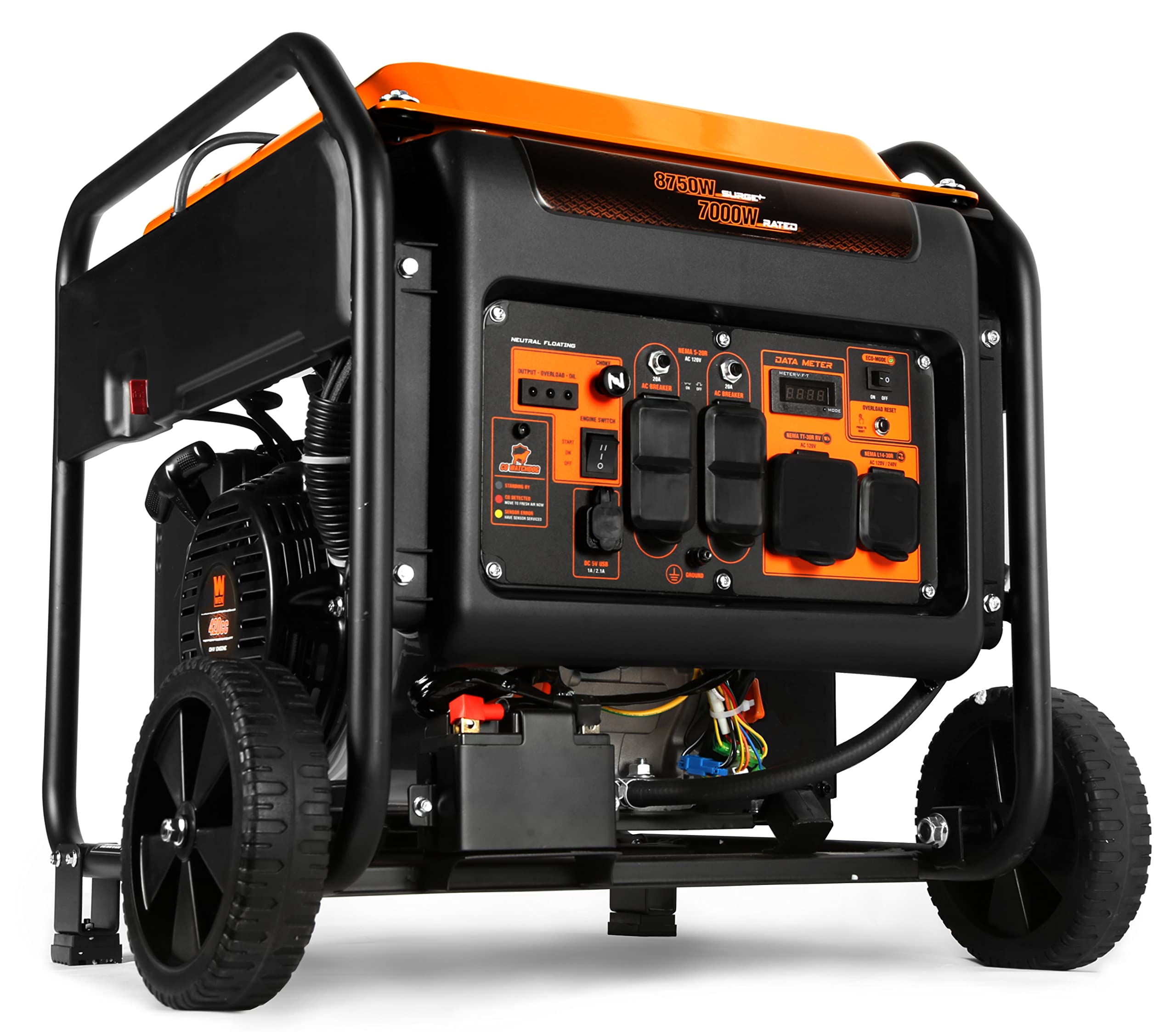 WEN GN875iX 8750-Watt RV and Transfer-Switch-Ready 120V/240V Electric Start Open Frame Inverter Generator with CO Shutdown Senso