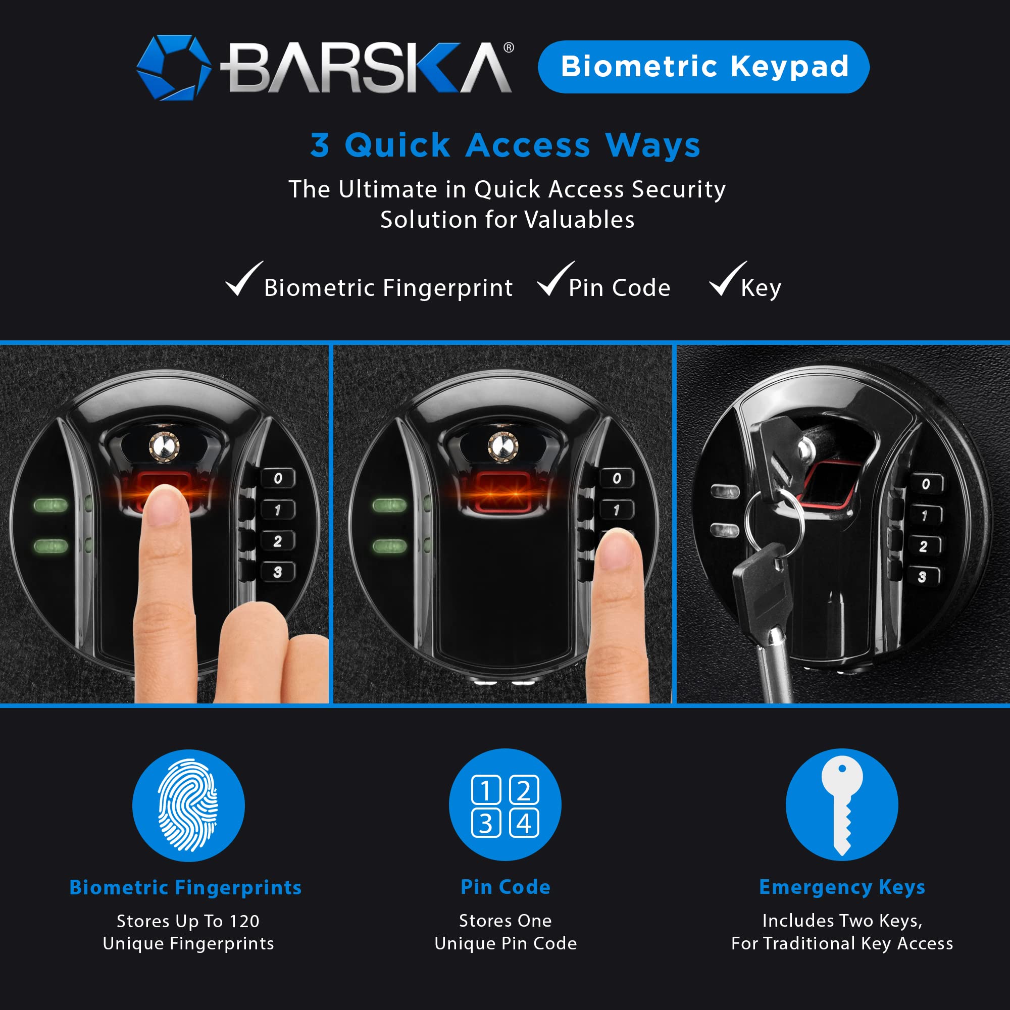 Barska Ax12842 Large Biometric Fingerprint Keypad Security Home Safe 1.94 Cubic Ft , Black