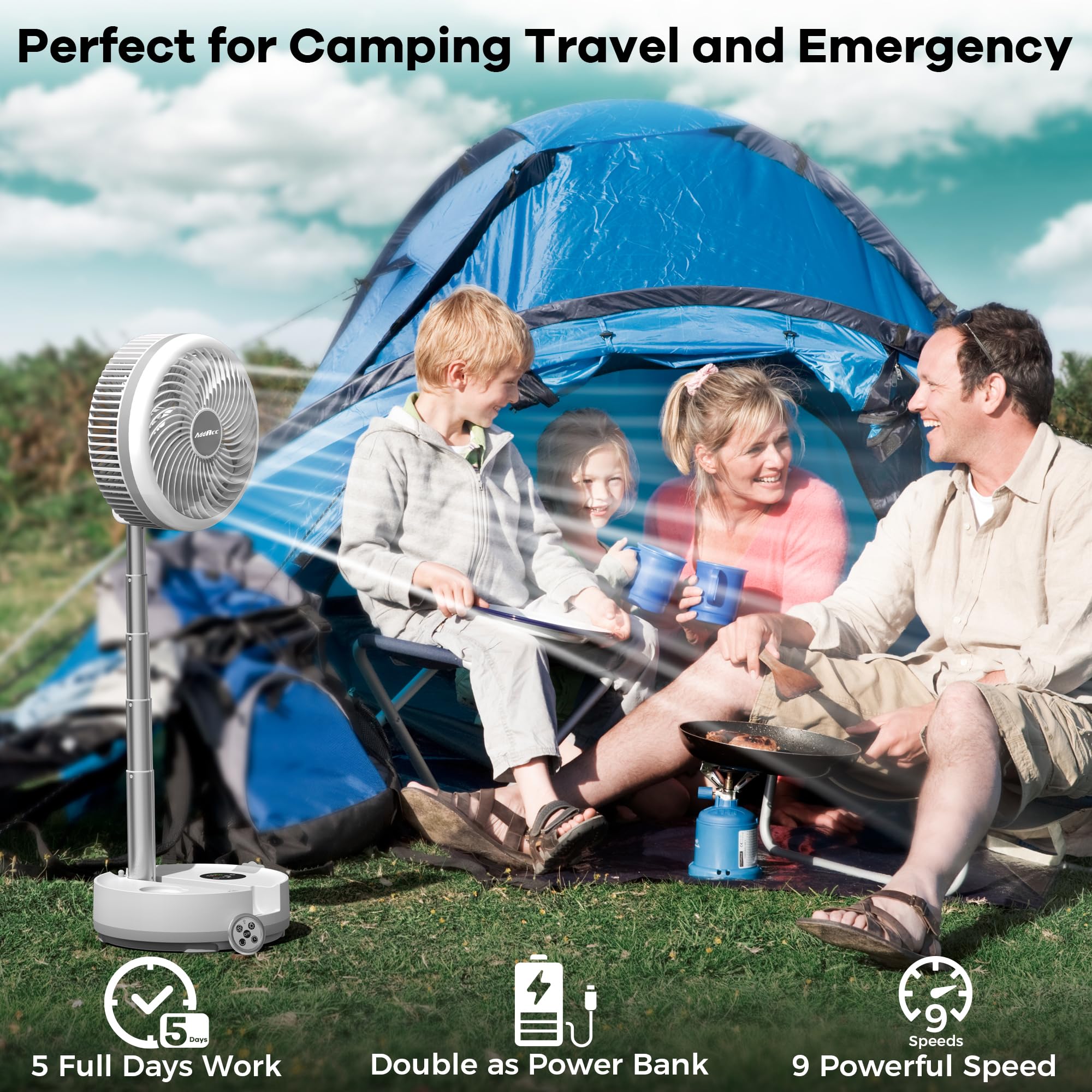 40000Mah Battery Operated Fan   Rechargeable Collapsible Fan, 106H Run, Portable Camping Fan With Timer & Light, 9 Speeds Oscill