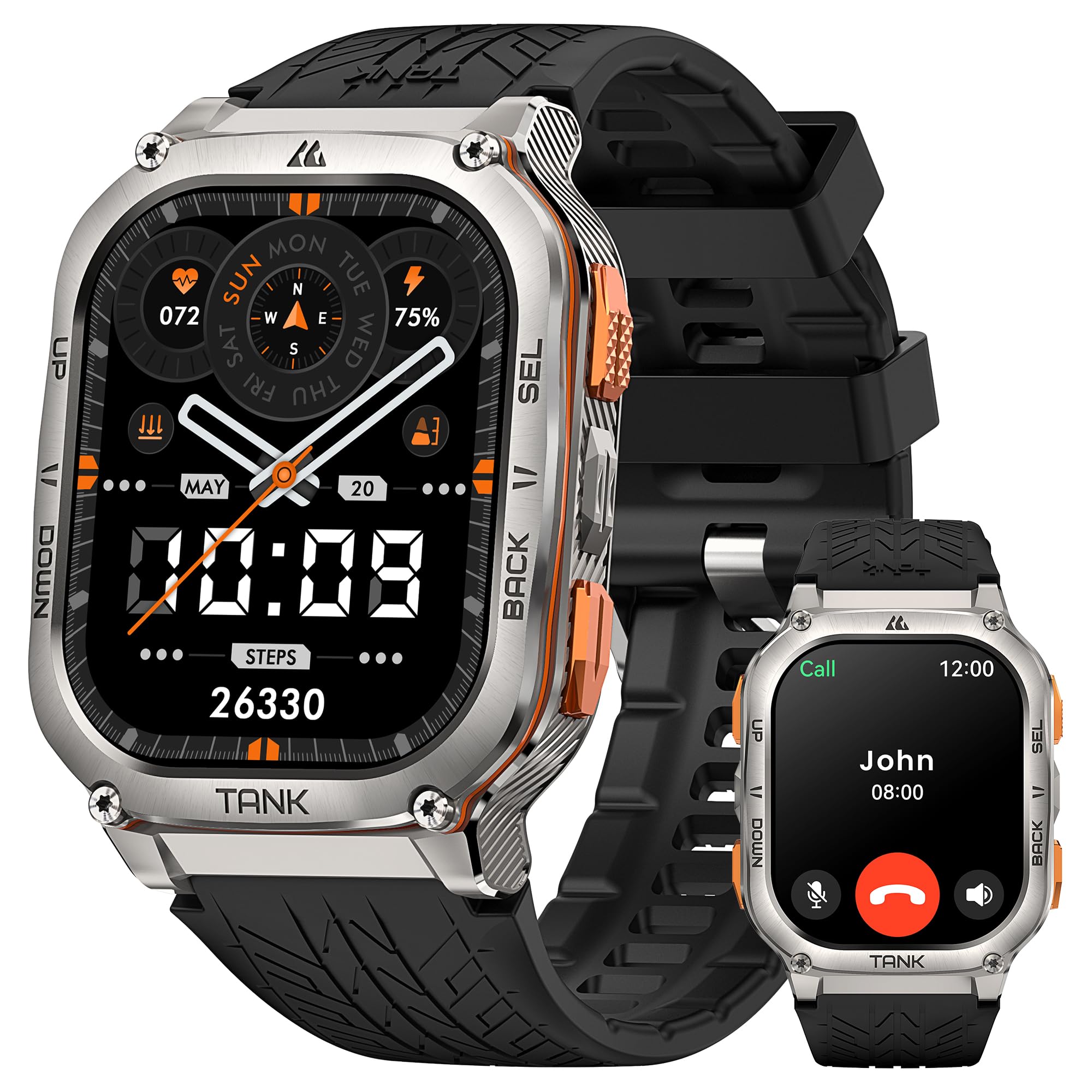 Kospet Tank M3 Ultra Smart Watch With Gps, 5Atm Waterproof, Compass, Altitude, Air Pressure, Extra Large Battery, Full Stainless Steel, Bluetooth Call, 1.96'' Amoled Always On Display, Ai Voice