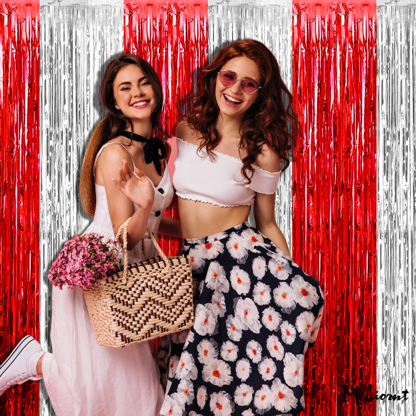 4 Pack 3.2Ft X 9.8Ft Red And Silver Fringe Curtain Backdrop, Metallic Tinsel Foil Fringe Streamers Curtains Background For Photo