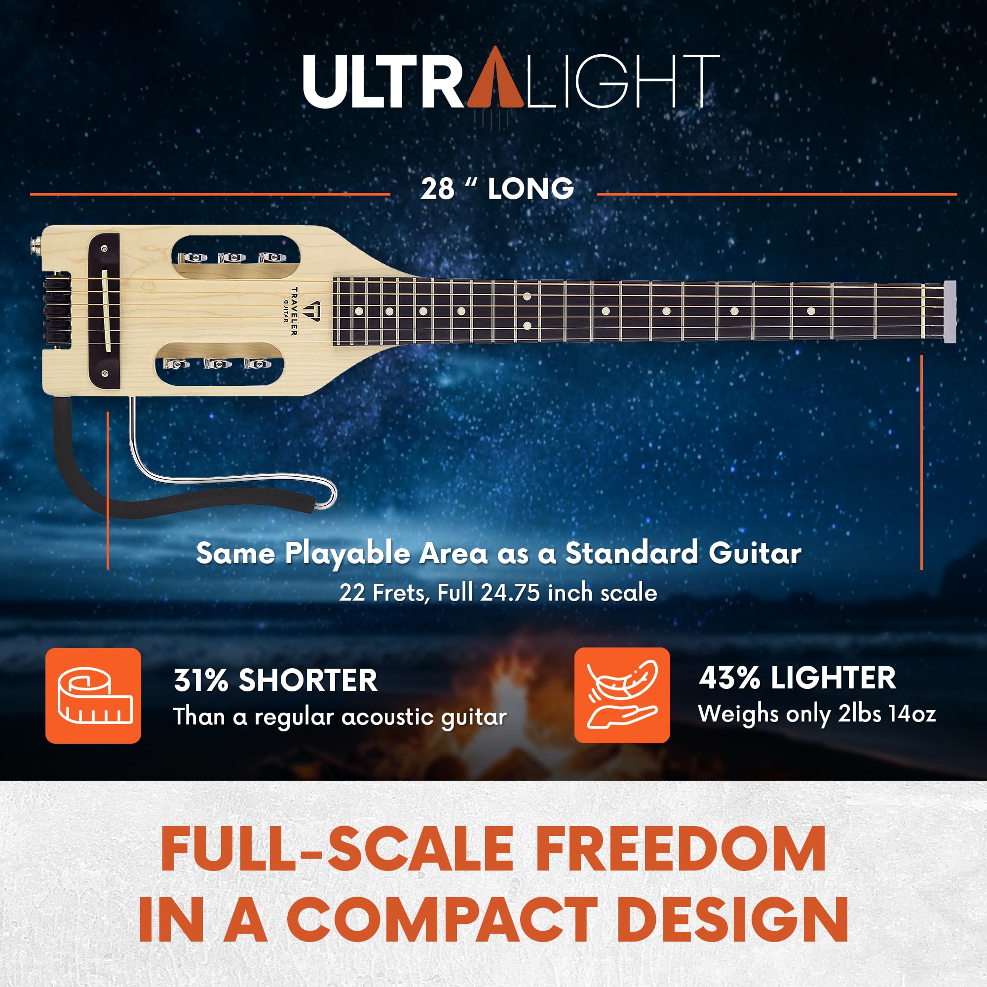 Traveler Guitar Ultra-Light 6 String Acoustic-Electric, Right-Handed, Maple, (Ula Mps)