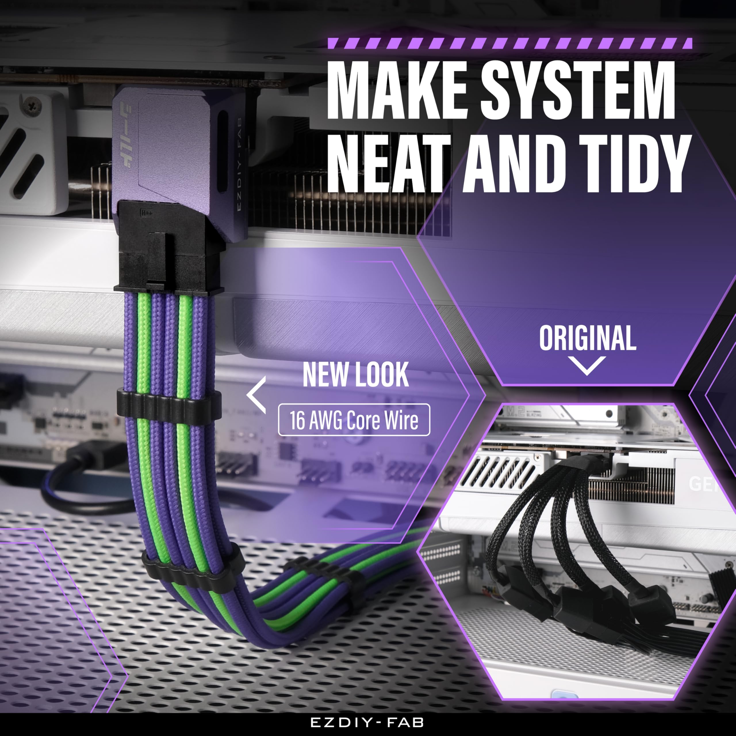 Ezdiy Fab Gpu Power Sleeved Cable Extension, 16Pin(12+4) 12Vhpwr Pcie 5.0 Connector Male To Female For Rtx4070Ti Super, 4080 Sup