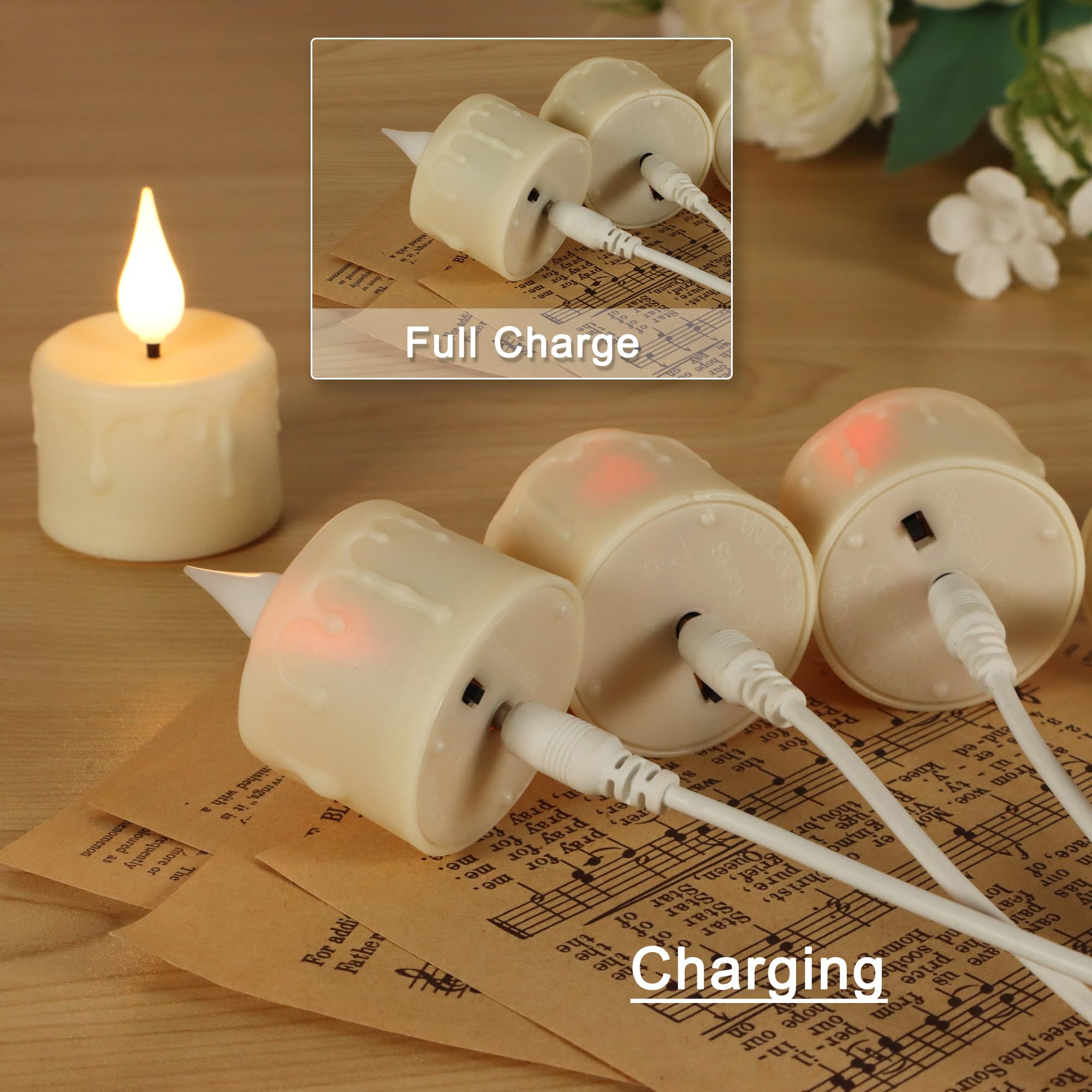 FREEPOWER Flameless LED Tea Lights with Remote Timer, Rechargeable 3D Wick Candles, Soft White, 6 Pack, Up to 40 Hours for Home Decor