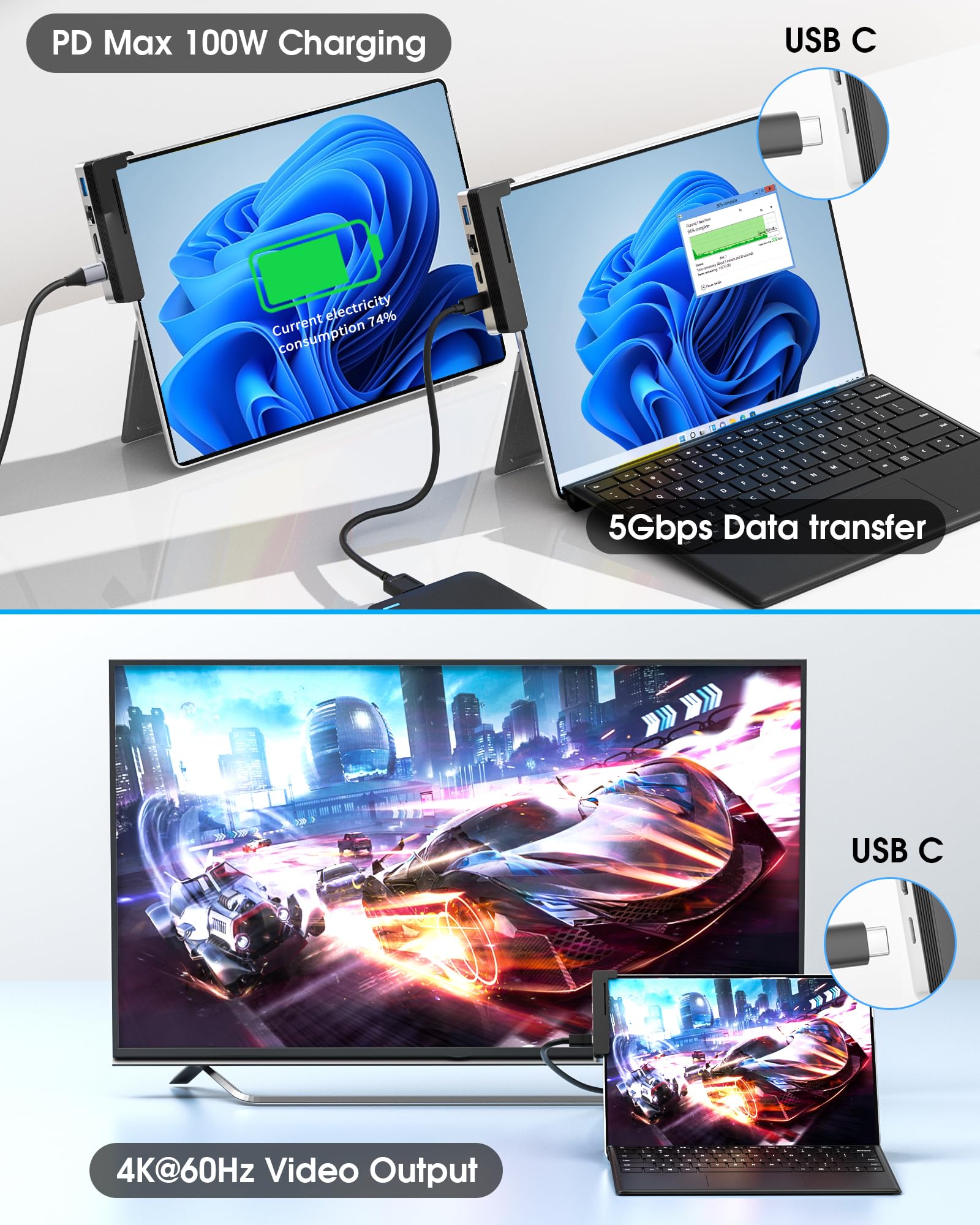 Byeasy Surface Pro 9 Docking Station, 6 In 2 Usb C Hub With 4K@60Hz Hdmi, 100W Pd Charging, 1000M Ethernet Lan, 2 Usb 3.0 Ports, And Tf Card Reader   Designed For Surface Pro 9