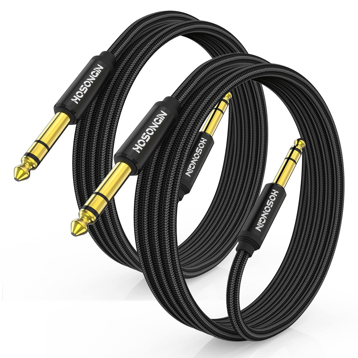 Hosongin 1/4 Inch Trs Instrument Cable 3.3Ft 2 Pack [Nylon Braided Shielded], 1/4 In Trs Male To Male Plug Stereo Audio Cord, Qu