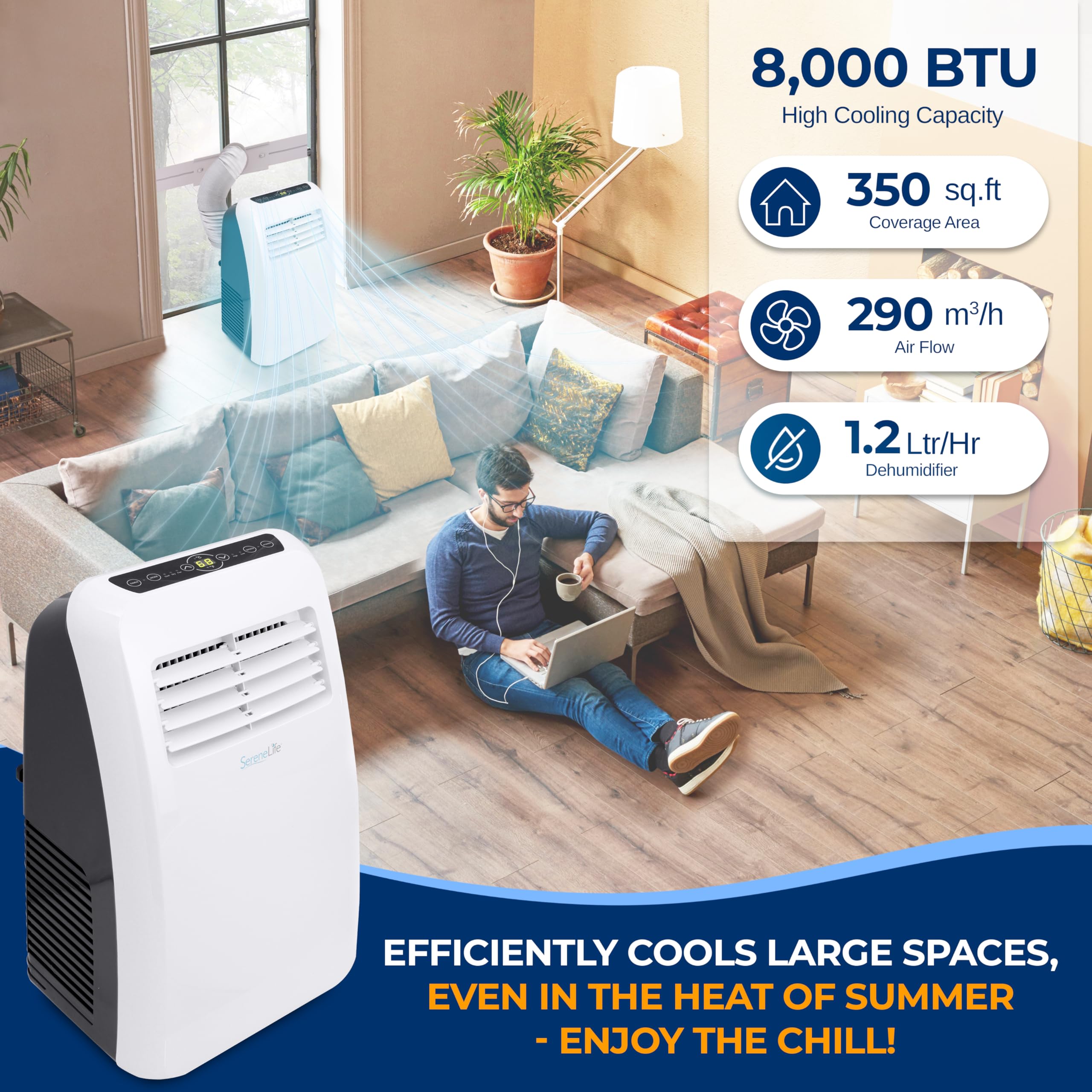 3 In 1 Portable Air Conditioner With Built In Dehumidifier Function,Fan Mode, Remote Control, Complete Window Mount Exhaust Kit