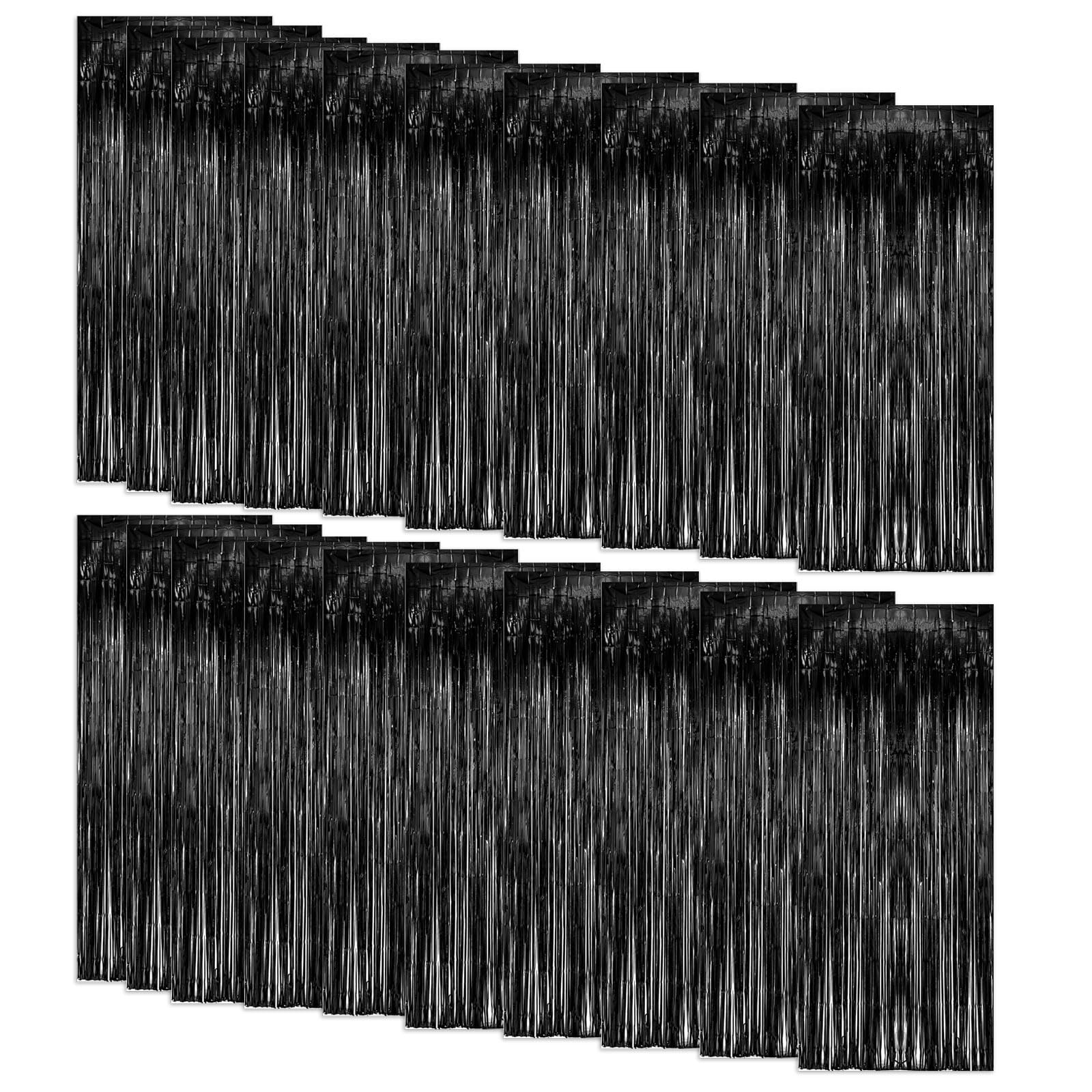 20 Pack Foil Curtain Backdrop Black Metallic Tinsel Foil Fringe Curtains Photo Booth Props For Birthday Wedding Engagement Baby