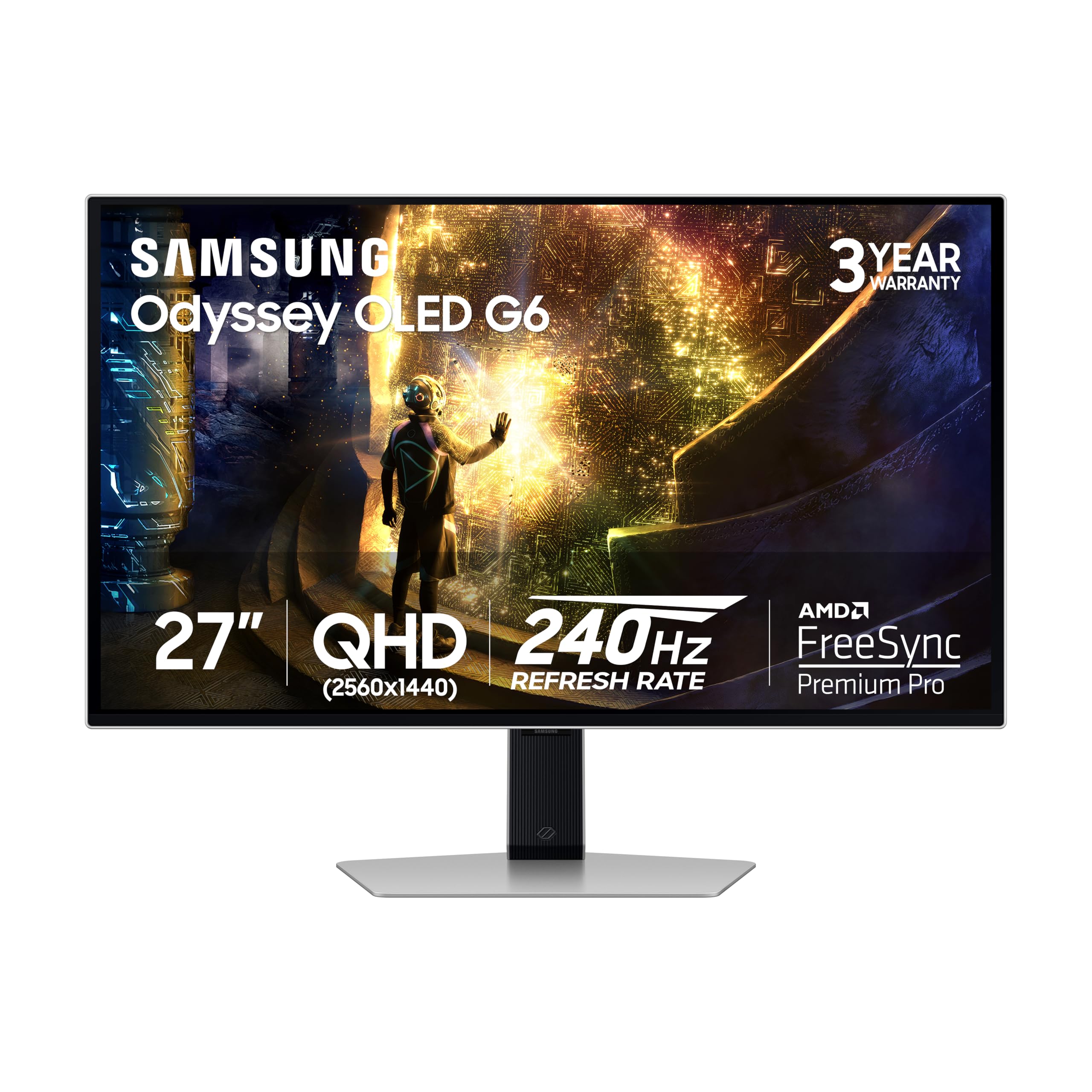 SAMSUNG 27    Odyssey OLED G6 (G61SD) QHD & QD-OLED 240Hz 0.03ms FreeSync Premium Pro Gaming Monitor with Sleek Metal Design, 3 