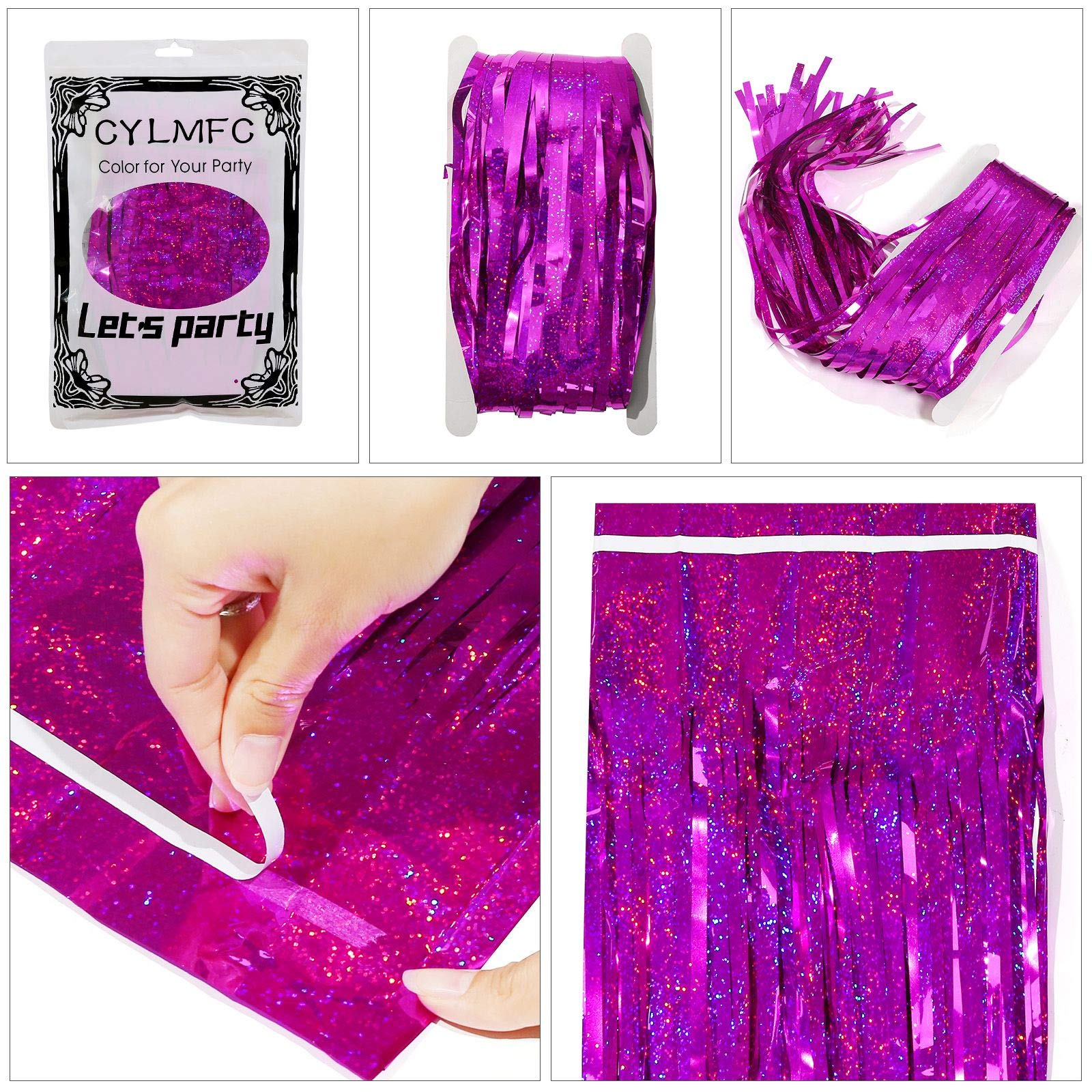 Cylmfc Tinsel Curtain Backdrop 2 Pack 3Ftx8Ft Foil Backdrop Curtain Photo Booth Euphoria Christmas   Rose Red