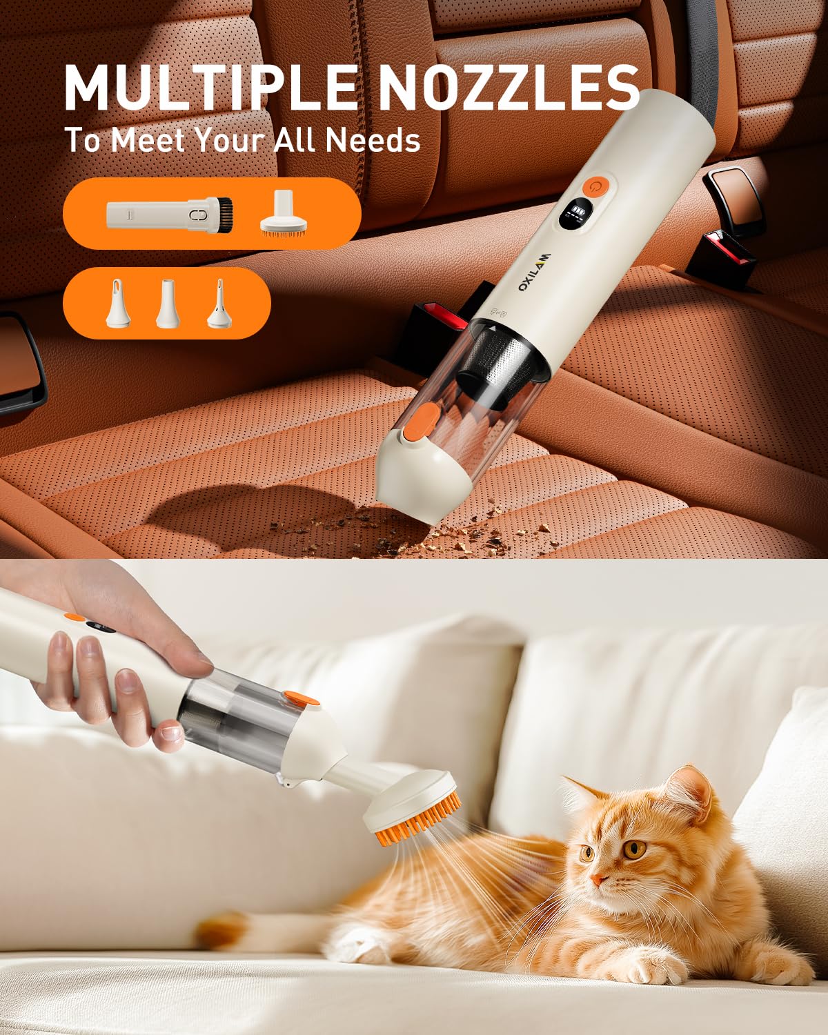 Oxilam 4 In 1 Car Vacuum   Handheld Vacuum 14000Pa High Power, Portable Cordless Small Vacuum, Blow & Suction 2 In 1, Up To 30 M