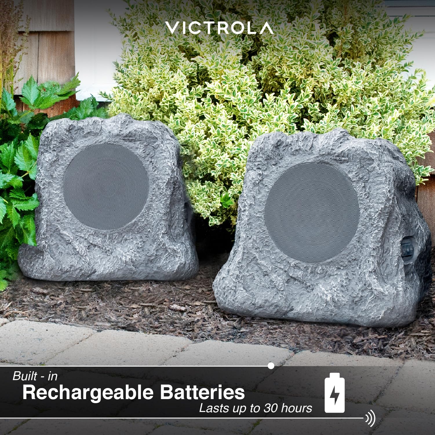 Victrola Outdoor Rock Speaker Pair   Wireless Bluetooth Speakers For Garden, Patio, Waterproof Design, Built For All Seasons, Re