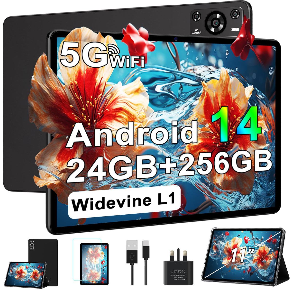 Tablet 11 Inch, 2025 Android 14 Tablet With 24Gb Ram 256Gb Rom ( 1Tb Expand ), Octa Core Tablets With 13Mp+5Mp Camera, 8000Mah,