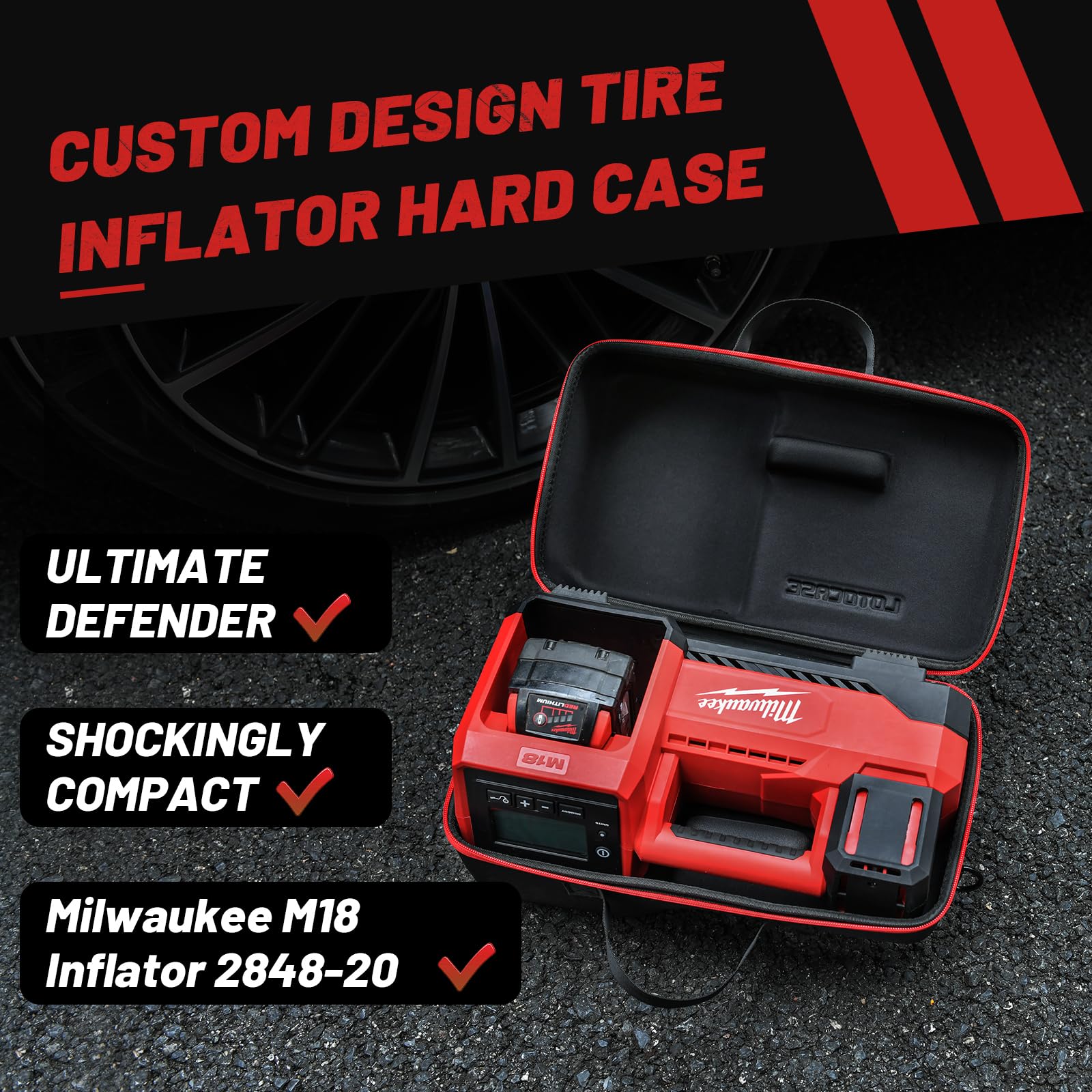 Lotocase Air Compressor Bag For Milwaukee M18 Inflator 2848 20, Air Pump Custom Fit Storage Carrying Hard Case For Milwaukee Too