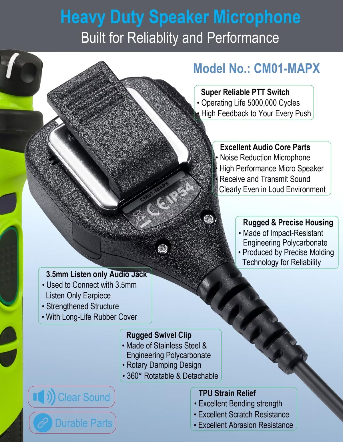 Commountain Speaker Mic Compatible For Motorola Radios Apx 6000 Xpr 7550E Apx 8000 (7000 4000) Xpr 7350E (7580E 7380E 7550 7350) Apx6000 Apx7000 Apx8000 Xpr7550 Xpr7550E, Shoulder Microphone 2 Pack