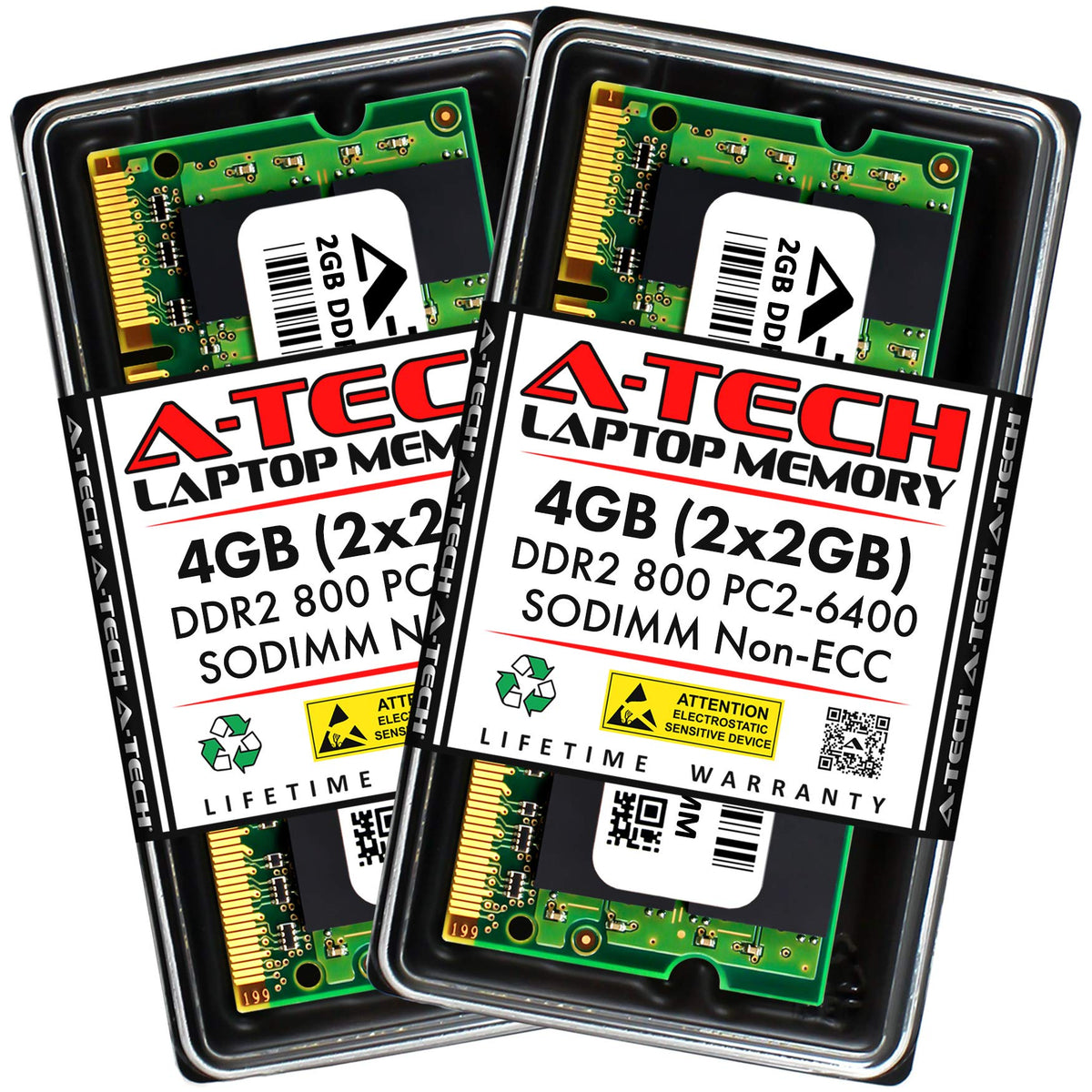 A Tech 4Gb (2X2Gb) Ddr2 800Mhz Sodimm Pc2 6400 1.8V Cl6 200 Pin Non Ecc Unbuffered Laptop Ram Memory Upgrade Kit