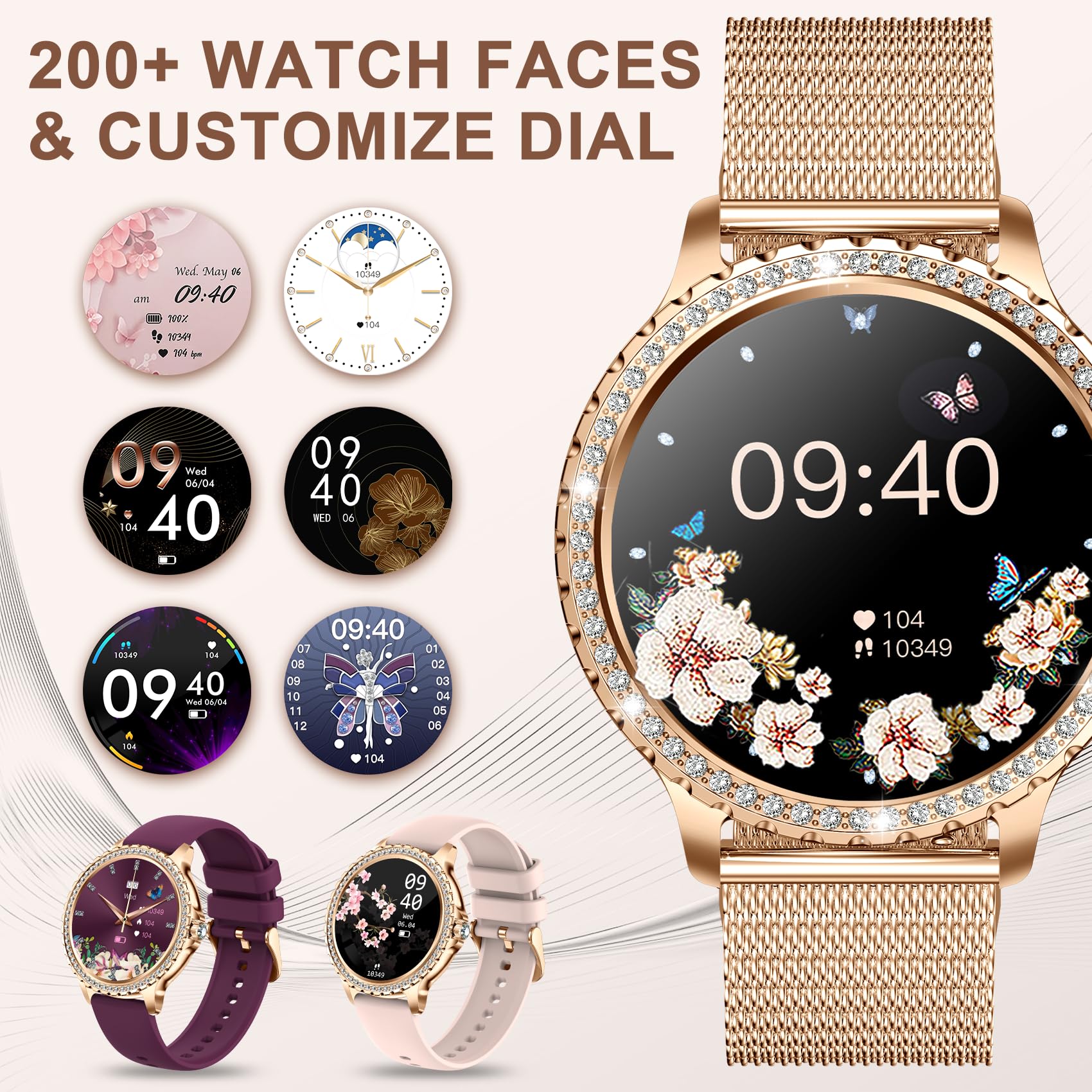 Erkwei Smart Watches For Women(Make/Answer Call) 1.32 '' Hd Women Watch With Heart Rate Sleep Fitness Tracker With Step Calorie