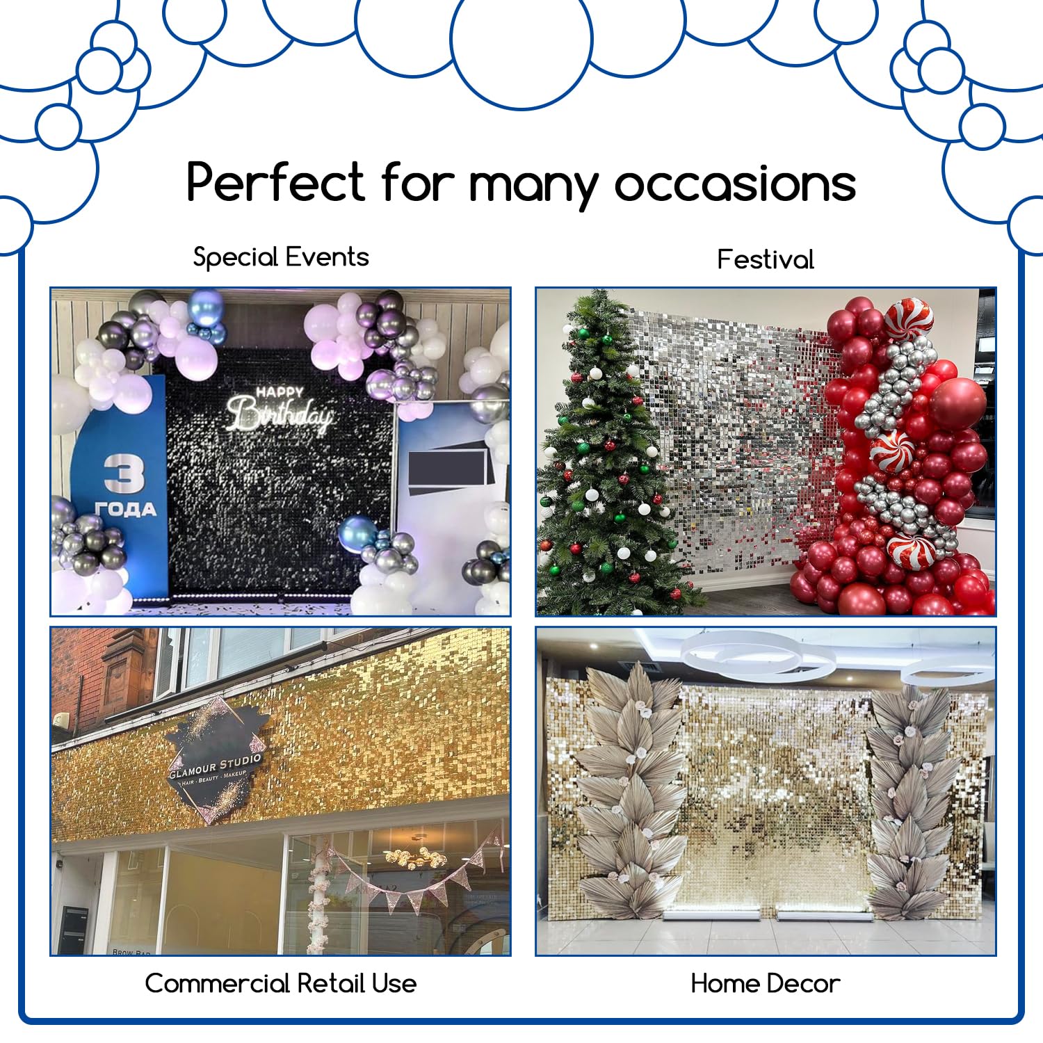 Cokaobe Silver Shimmer Wall Backdrop, 36Pcs Square Sequin Shimmer Backdrop Panel, Photo Backdrops For Birthday, Anniversary, Wed