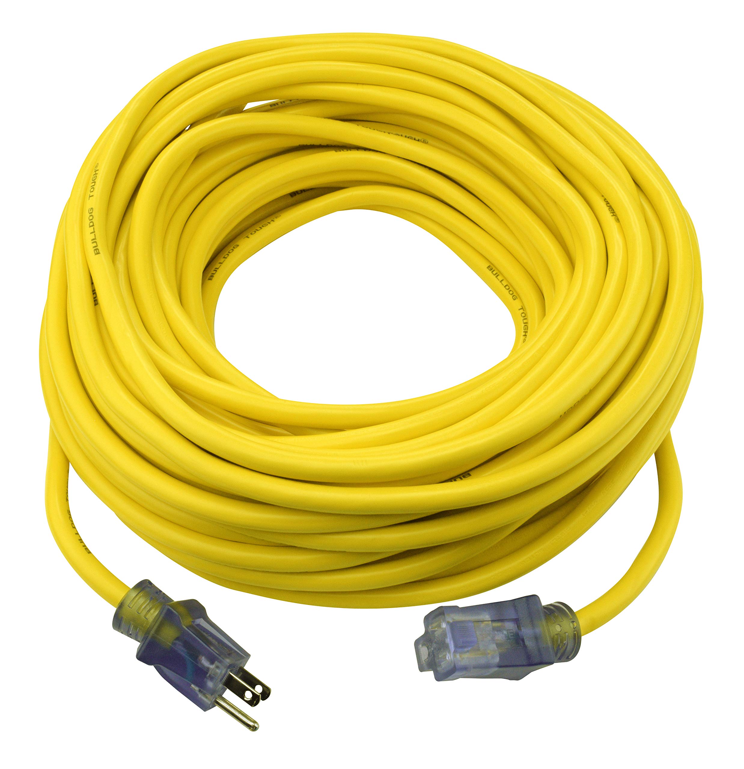 Prime Wire and Cable LT511835 100-Foot 12/3 SJTOW Bulldog Tough Extension Cord with PrimeLight Indicator Light, Yellow