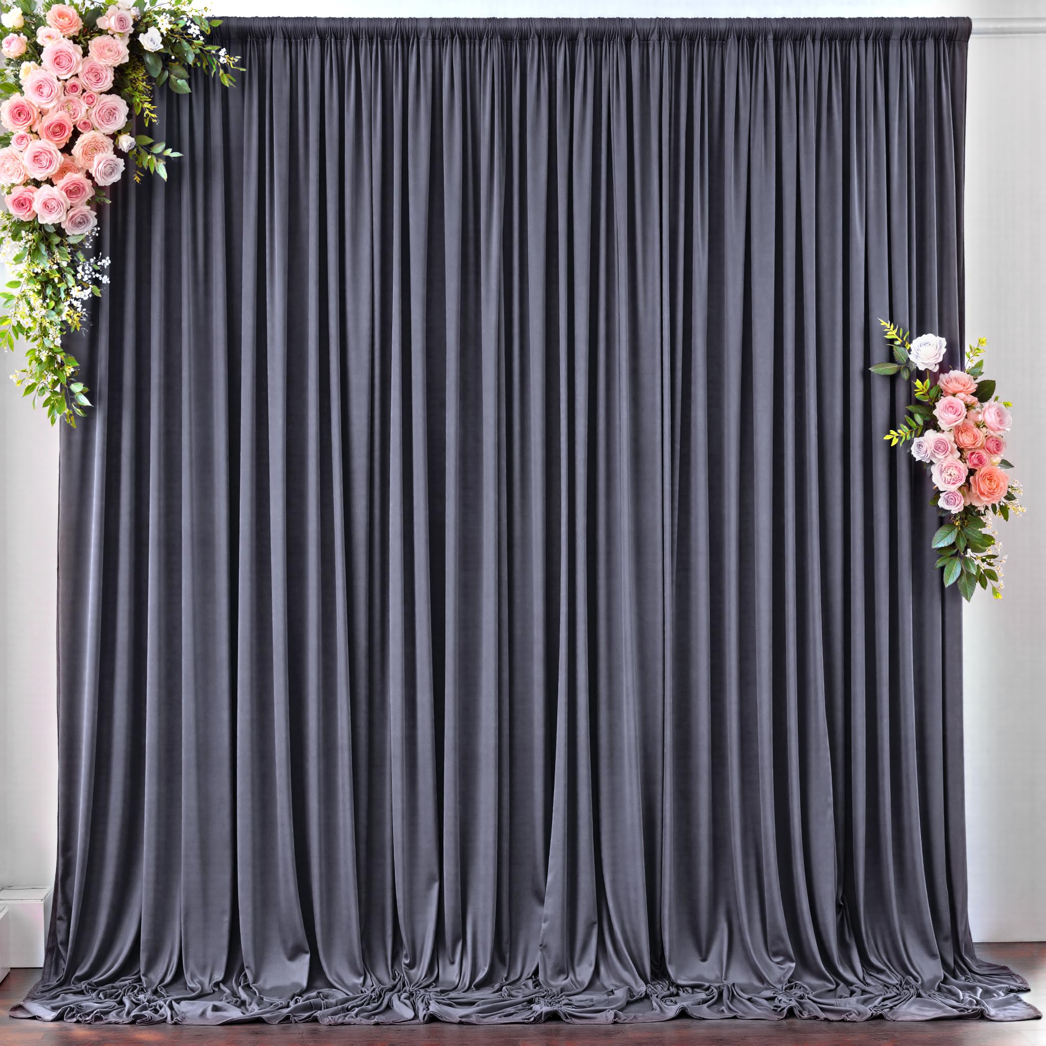 10 ft x 10 ft Wrinkle Free Charcoal Backdrop Curtain for Parties, Dark Grey Polyester Photo Backdrop Drapes for Baby Shower Wedd