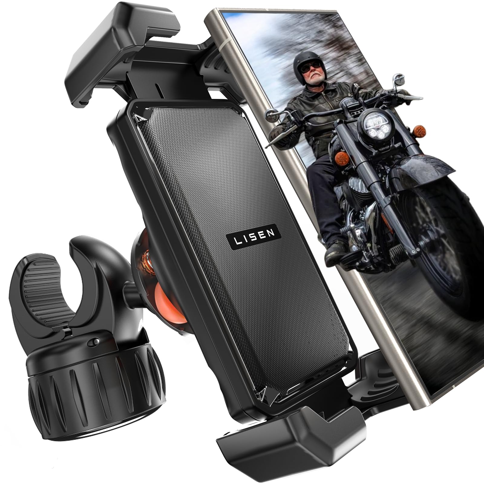Lisen Motorcycle Phone Mount, [1S Quick Lock] [100Mph Military Anti Shake], Dirt Bike Phone Holder, Harley Davidson Motorcycle P