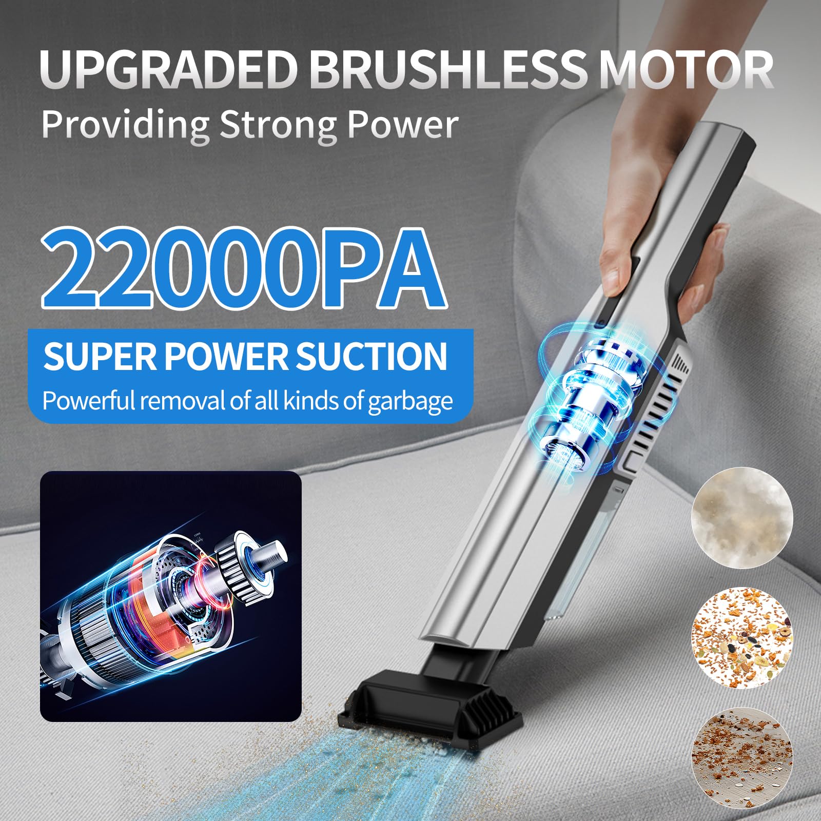 Bgvah Cordless Handheld Vacuum Cleaner   22000Pa,Dust Busters Cordless Rechargeable,Vacuum For Car,Car Vacuum Cleaner High Power