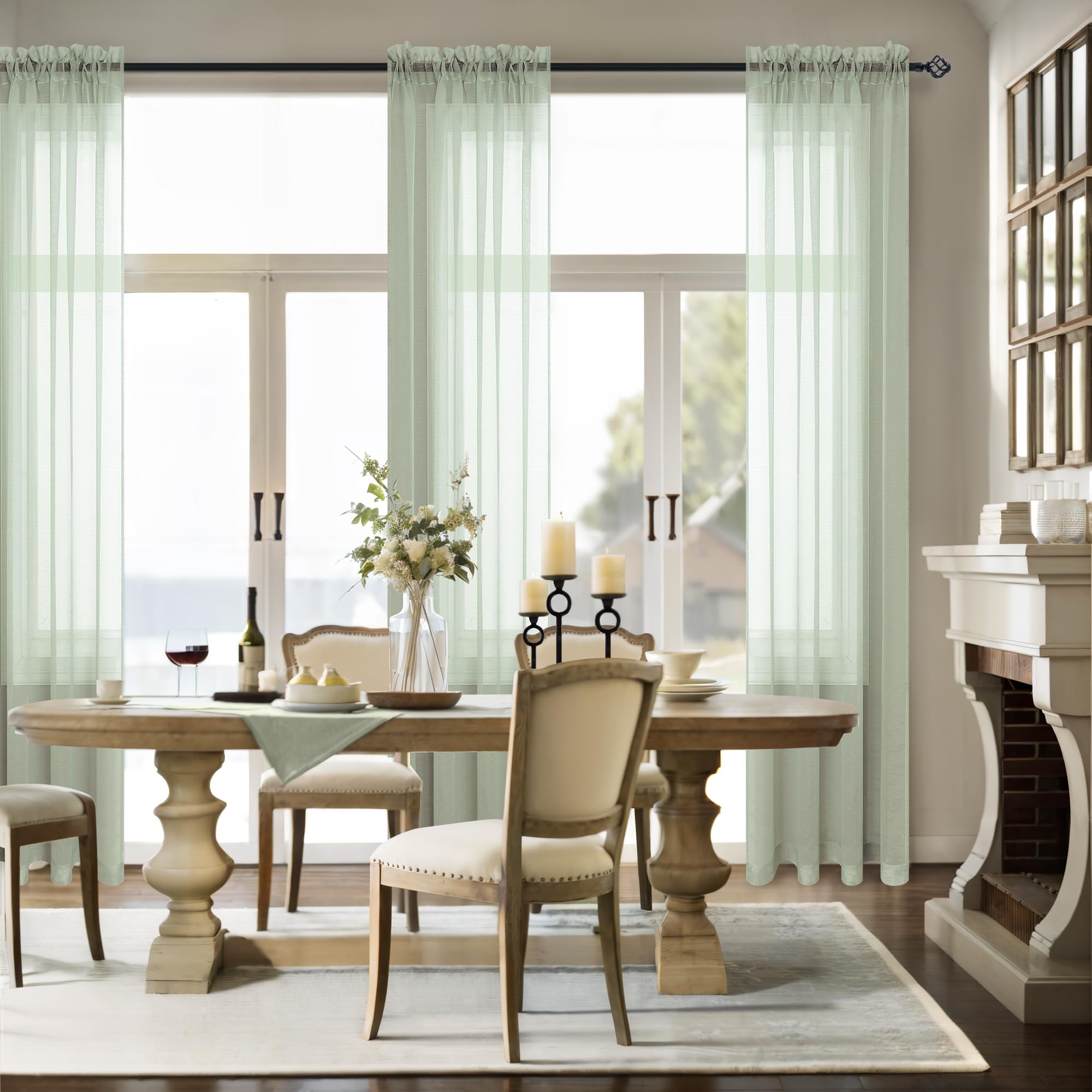 Boho Decor Sage Green Short Curtains 45 Inch Length For Bathroom Kitchen Windows 2 Panels Rod Pocket Small Semi Sheer Curtains F