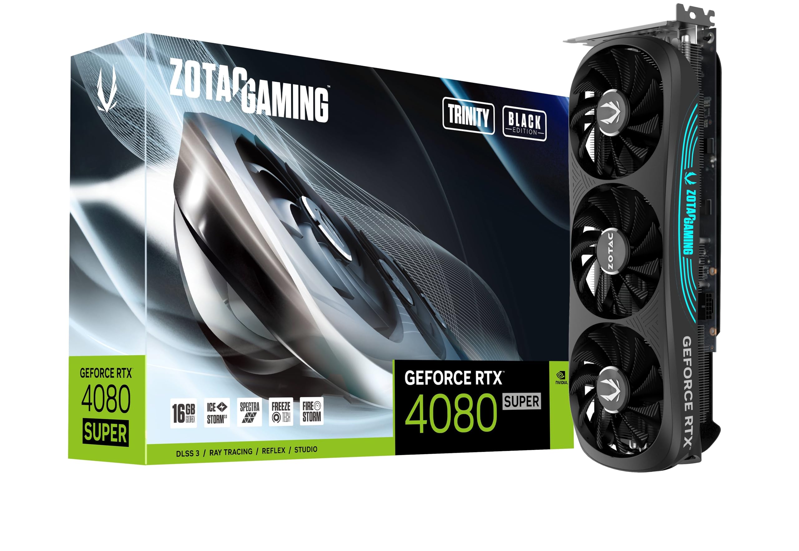 ZOTAC Gaming GeForce RTX 4080 Super Trinity Black Edition DLSS 3 16GB GDDR6X 256-bit 23 Gbps PCIE 4.0 Gaming Graphics Card, IceS