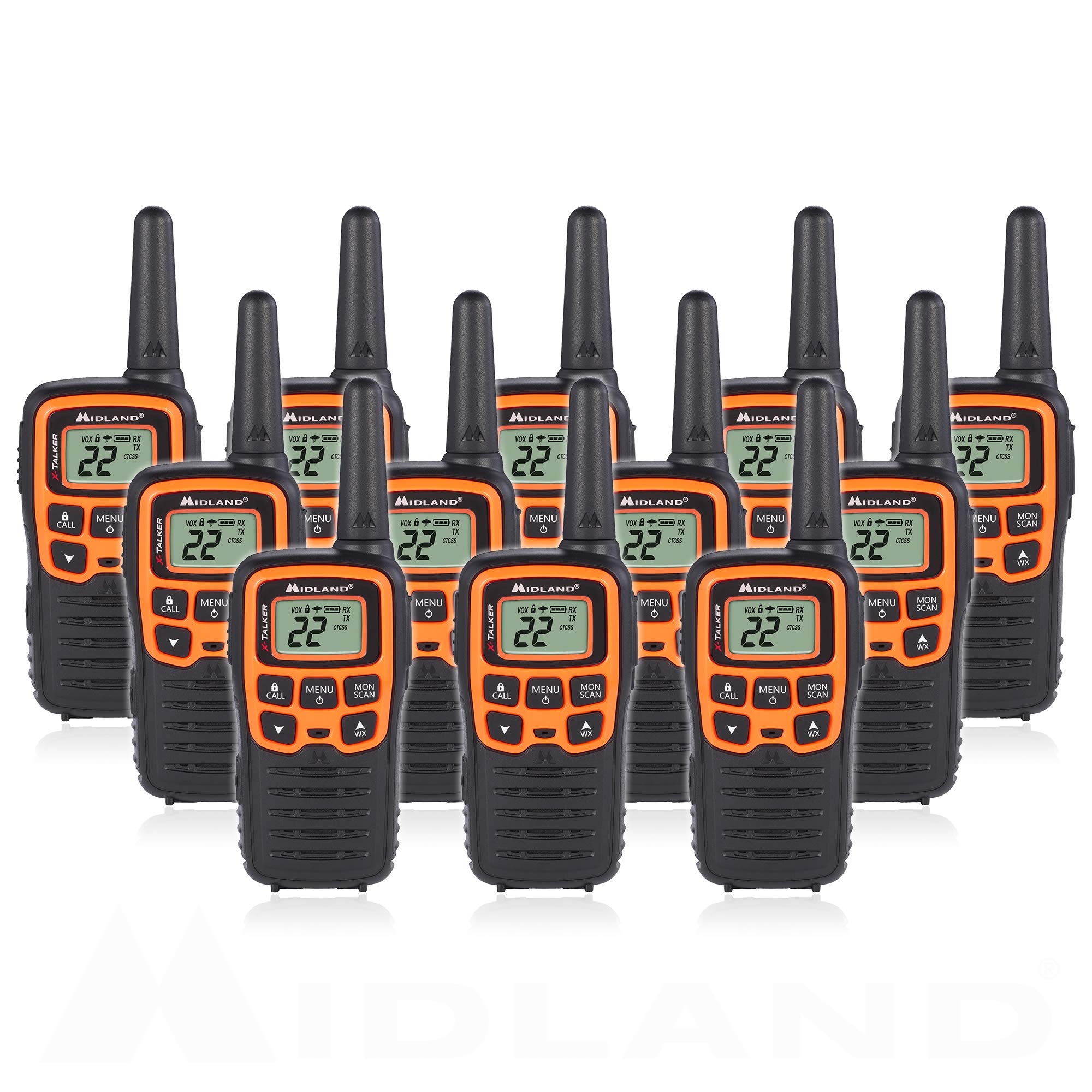 Midland T51Vp3 22 Channel Frs Walkie Talkie   Up To 28 Mile Range Two Way Radio   Orange/Black (Pack Of 12)