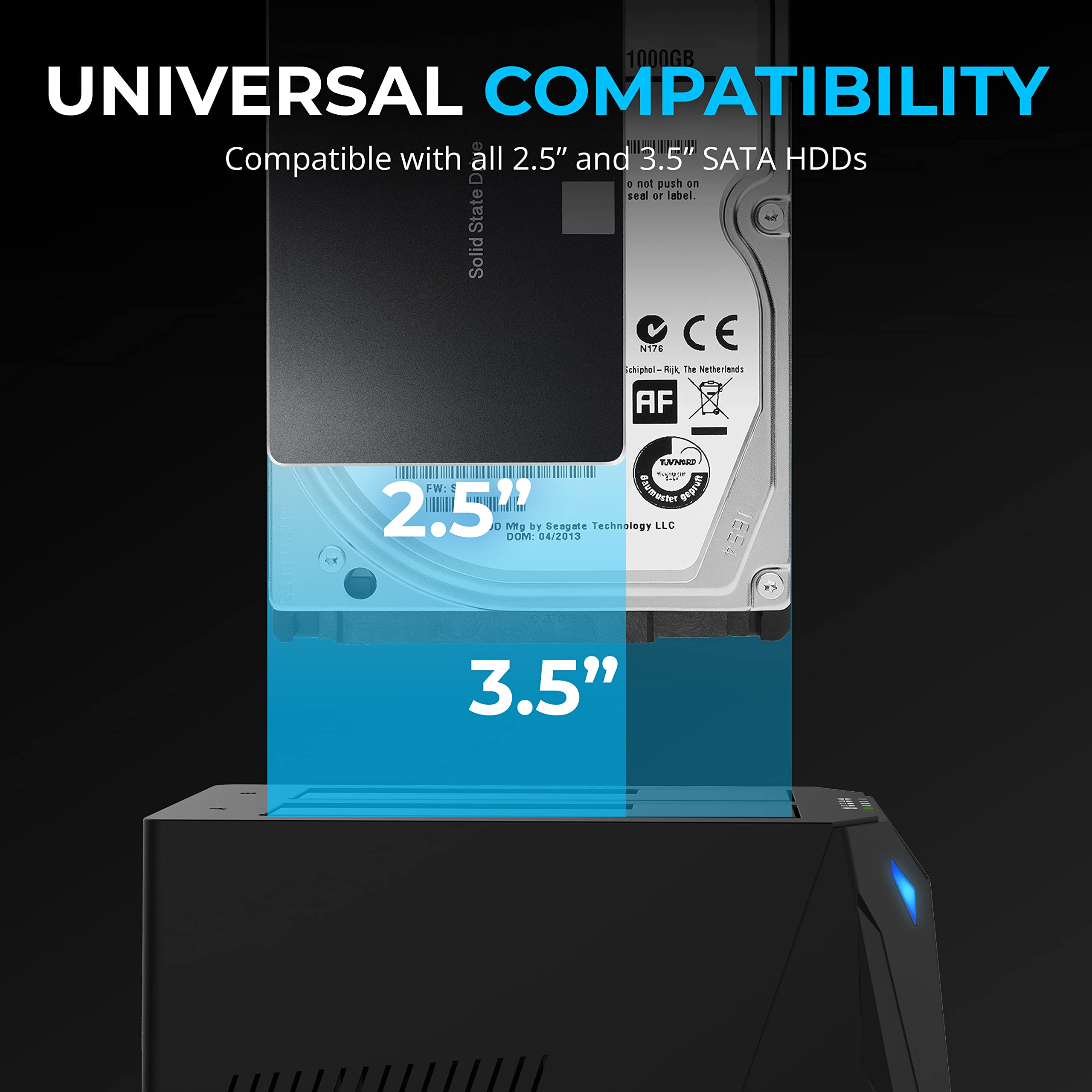 Sabrent Usb 3.0 To Sata I/Ii/Iii Dual Bay External Hard Drive Docking Station For 2.5 Or 3.5In Hdd, Ssd With Hard Drive Duplicat