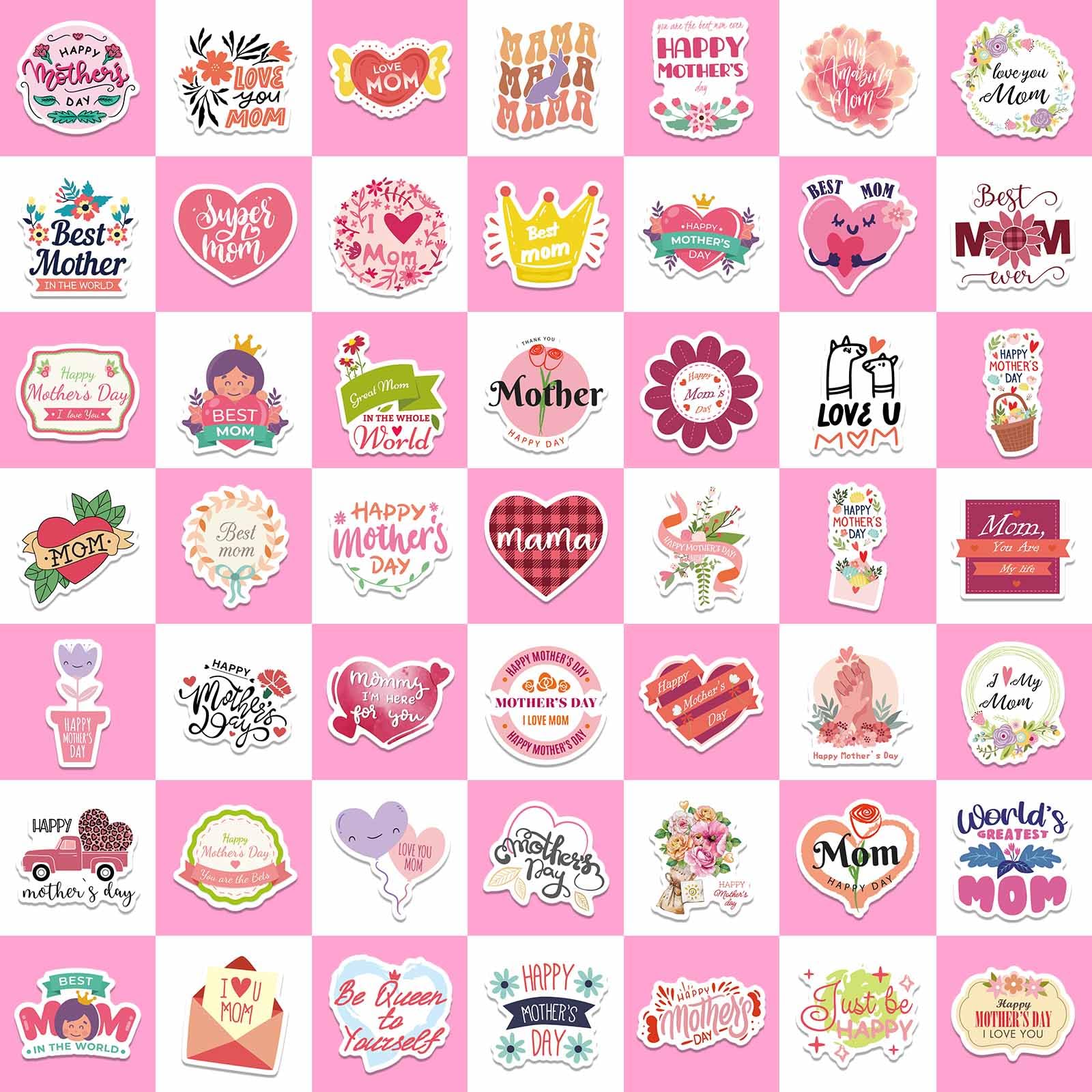 Igetooy 100 Pcs Mothers Day Stickers, I Love You Mom Stickers, Happy Mothers Day Sticker, Vinyl Decals For Gift Cards, Water Bot