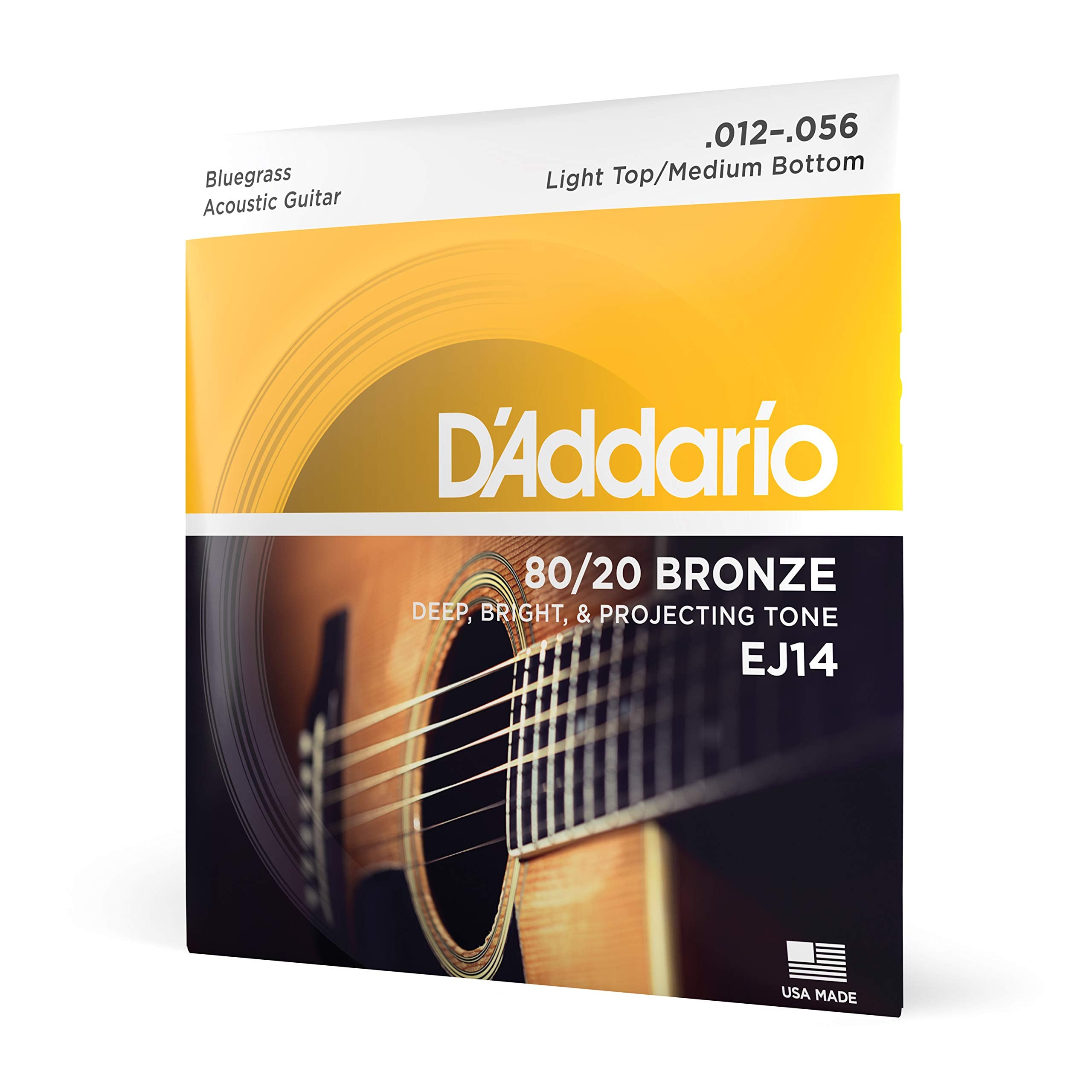 Daddario Guitar Strings   Acoustic Guitar Strings   8020 Bronze   For 6 String Guitar   Deep, Bright, Projecting Tone   Ej14   B