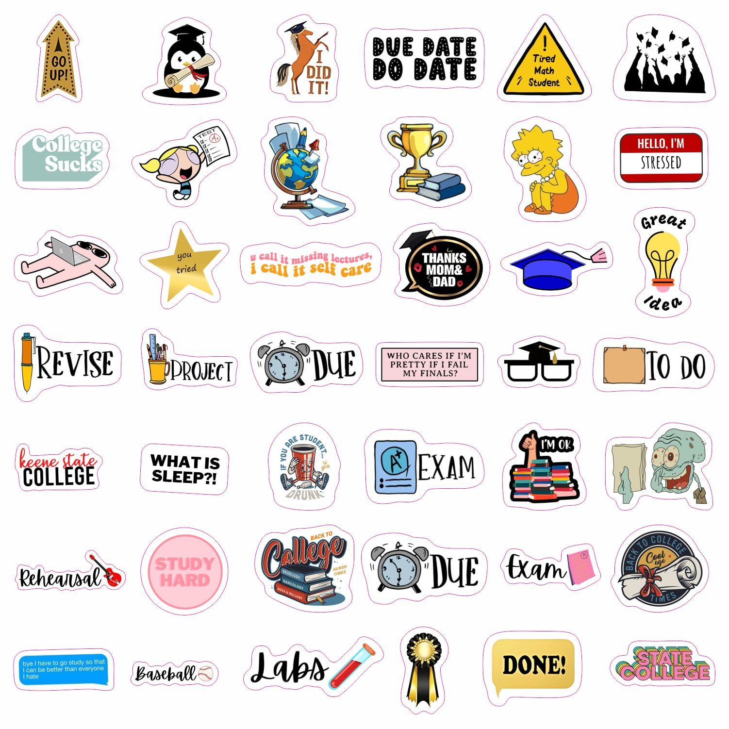 College Stickers For Water Bottles, Planners, Laptops Decals   College Party Supplies, College Party Decorations   College Gifts