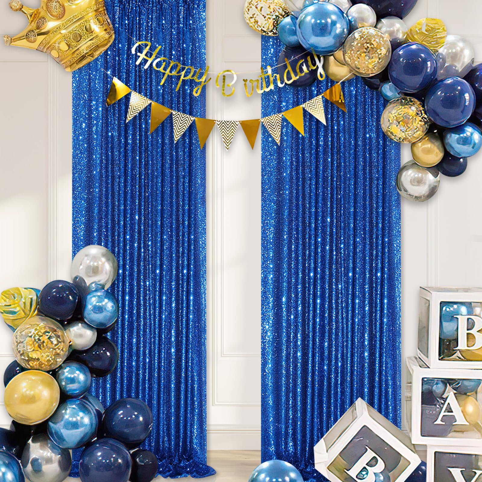 Royal Blue Backdrop Curtain Panels 2 Pieces 2Ftx8Ft Sequin Party Background For Birthdays Independence Day Theme Decorations
