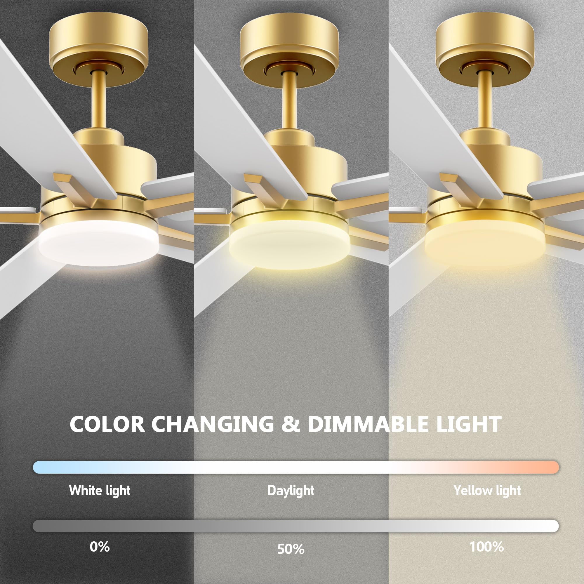 72'' Large Smart Ceiling Fan With Lights Remote,Silent Dc Motor,Control Via Voice Alexa Google App,Outdoor Indoor Gold White Cei