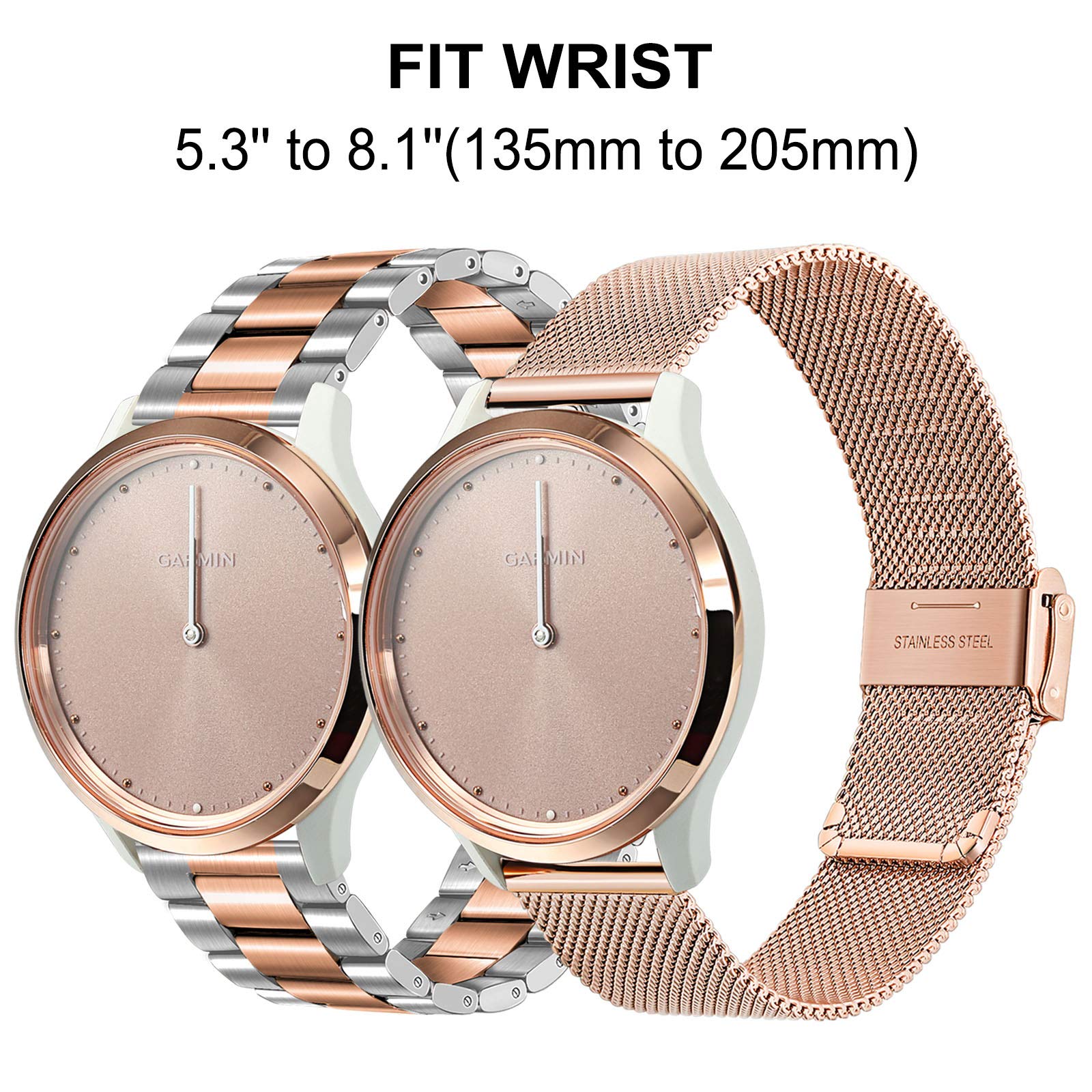 Trumirr Watchband Sets For Vivomove Hr/Vivoactive 6 5 3 Smart Watch, 20Mm Stainless Steel Metal Band + Mesh Strap For Garmin For