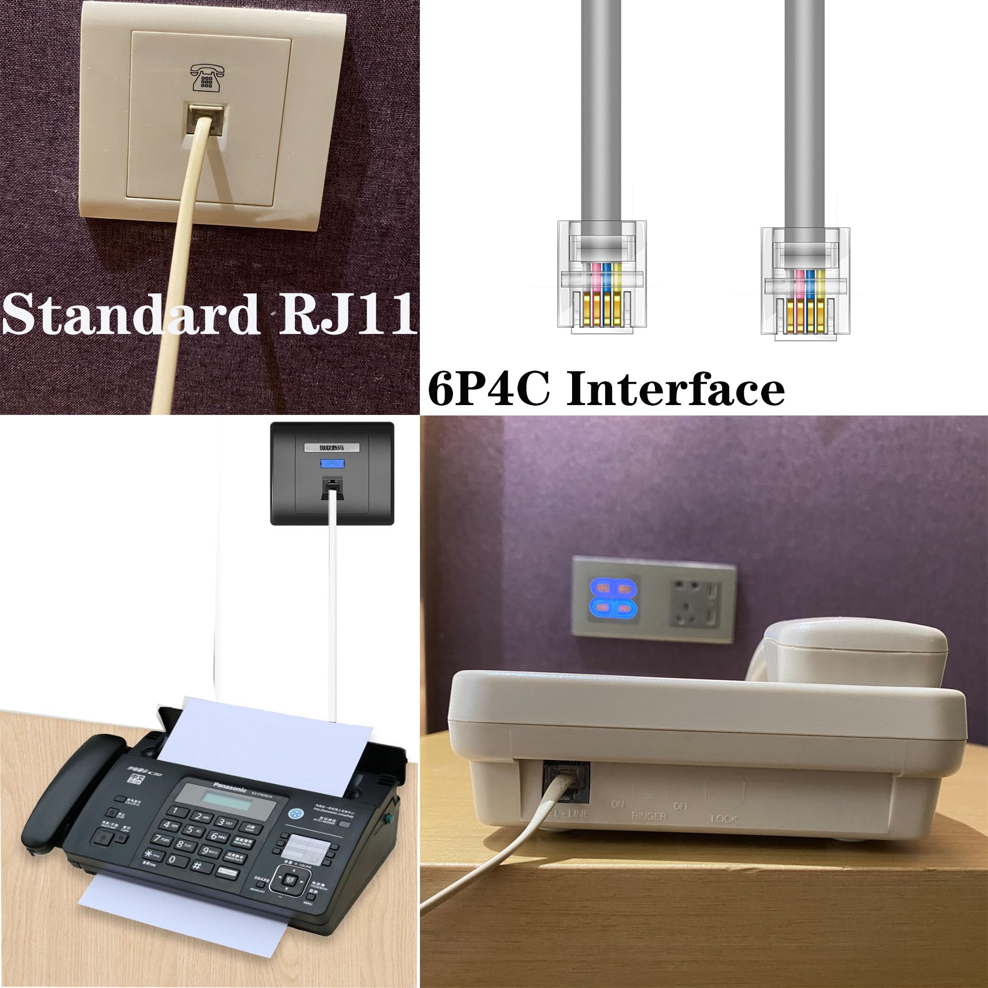 Ubramac 3Pack Phone Telephone Extension Cord 6.6Ft Cable Line With Standard Rj11 6P4C Plugs For Landline Phone And Fax (6.6F, Si